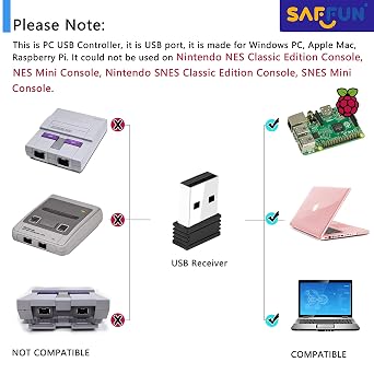 SAFFUN 2 Pack 2.4 GHz Wireless USB Controller Compatible with SNES Games, SNES Retro USB PC Super Classic Controller for Windows PC MAC Linux Genesis Raspberry Pi Retropie (Multicolored Keys)