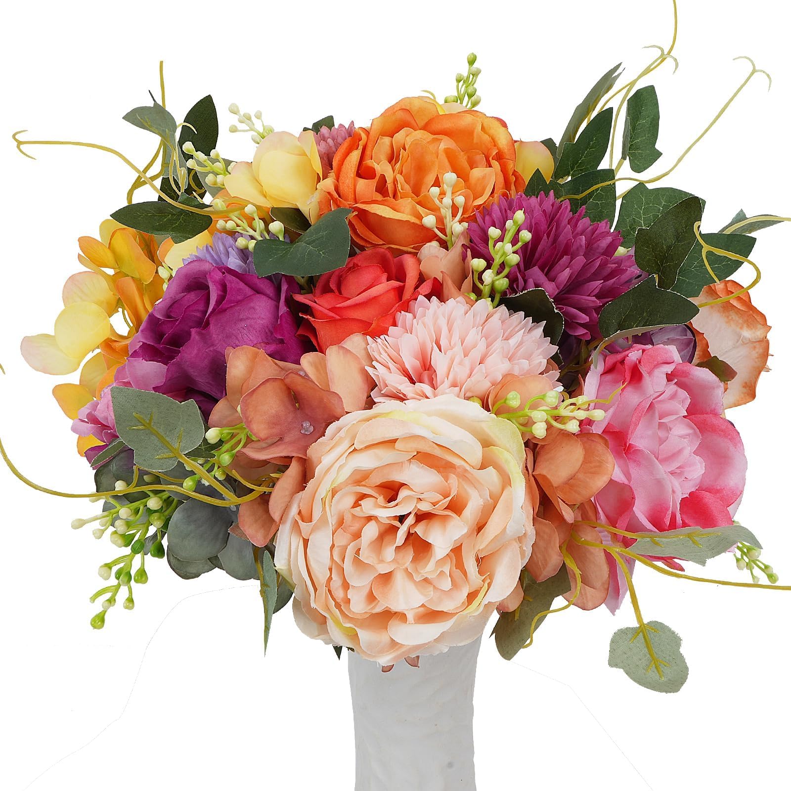 Zythrem 4 Pcs Artificial Roses Peonies Pink Artificial Flowers Fake Peonies Mix Rose Peony Hydrangea Chrysanthemum Bouquet Silk Peonies Bouquets Faux Spring Flowers for Graves Wedding Home Table Decor โ image 1