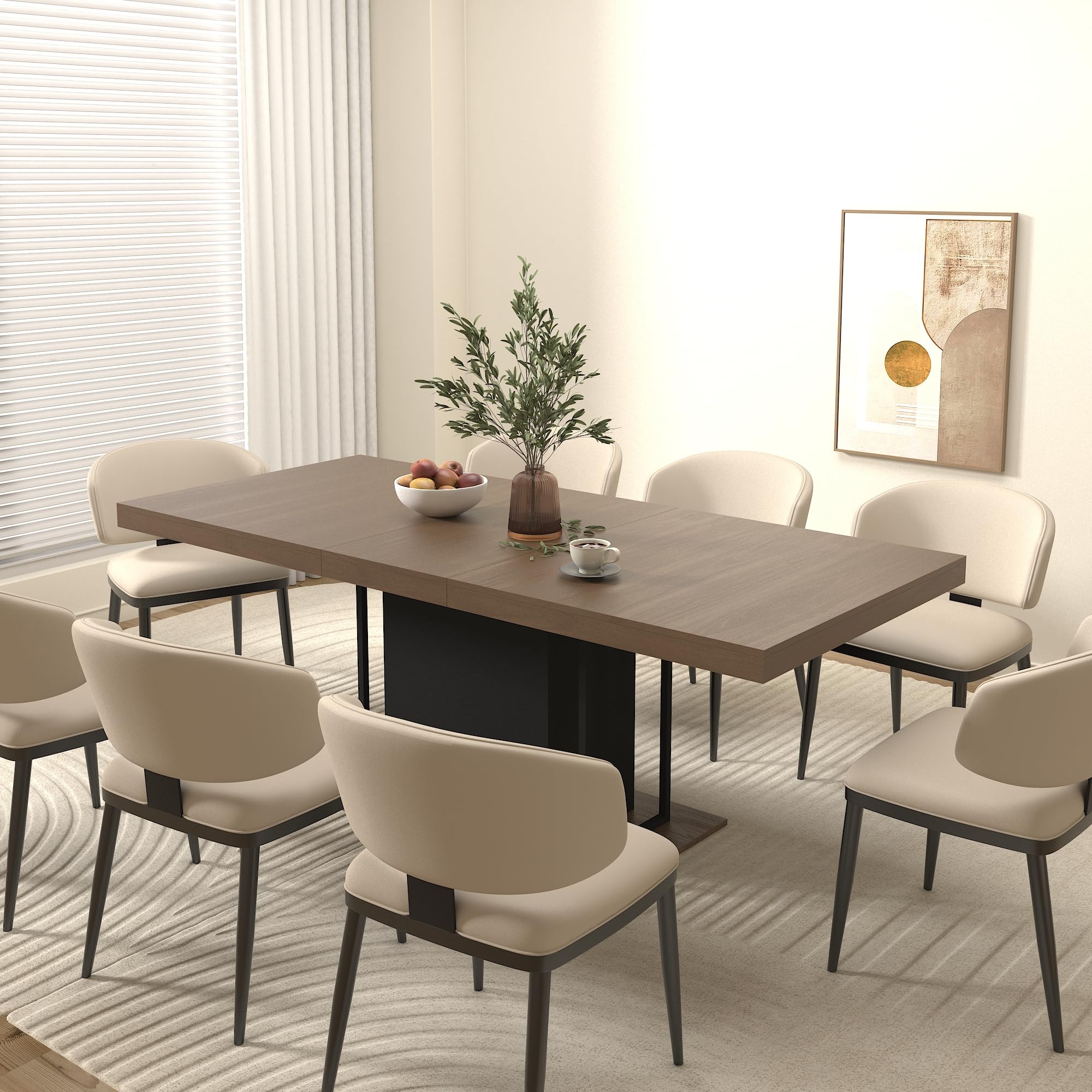 Photo 1 of ***ONLY FOR PARTS***GDFStudio Rectangle Extendable Dining Table for 6-8,63"-79" Large Kitchen Table, Aged Wood Finish, Robust Pedestal Base, Thick Edges, Farmhouse Extendable Space-Saving Furniture, Black+Brown (incomplete, missing hardware.)