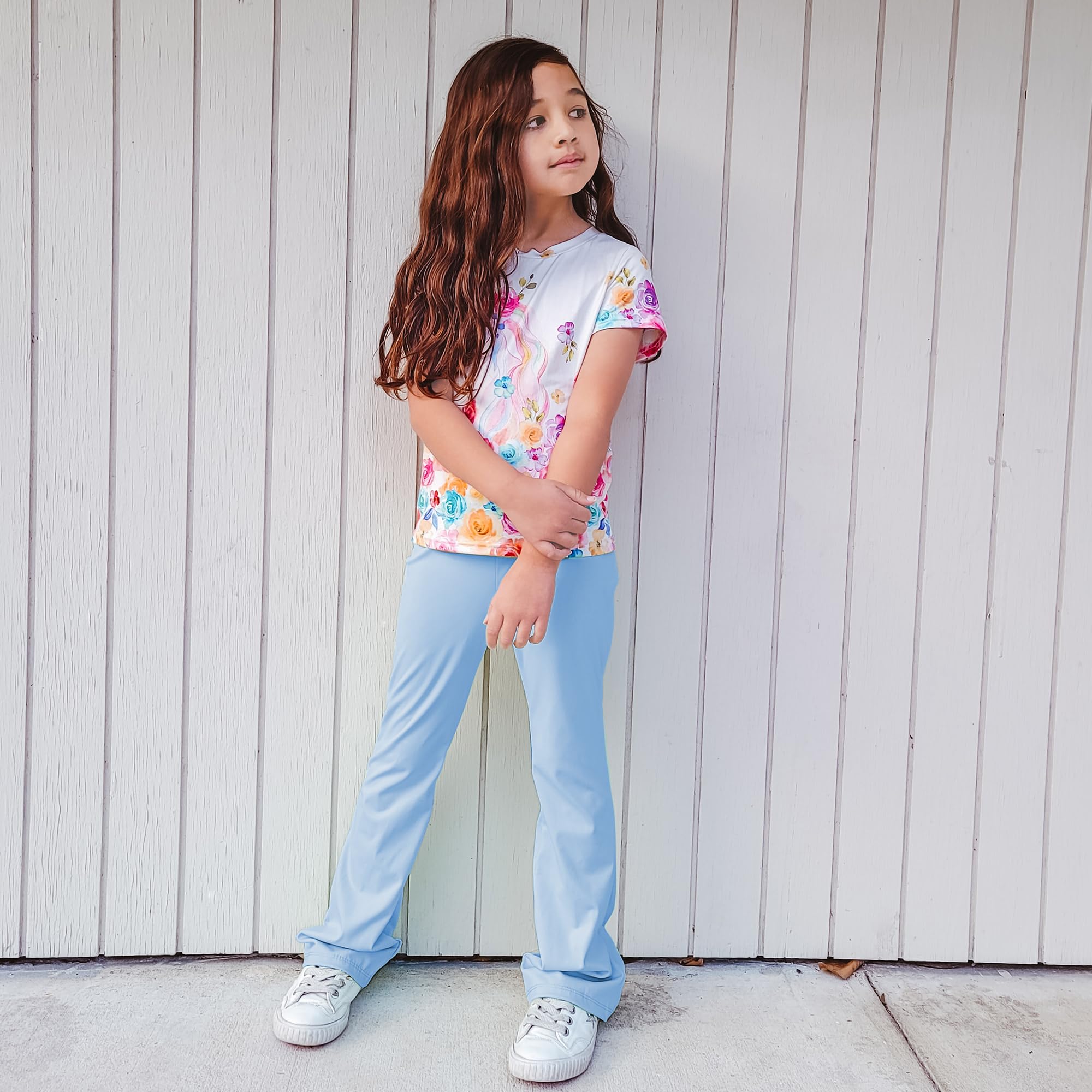 BIG ELEPHANT Mallas Acampanadas para Niña con Bolsillos, Pantalones de Yoga Bootcut de Cintura Alta para Niñas