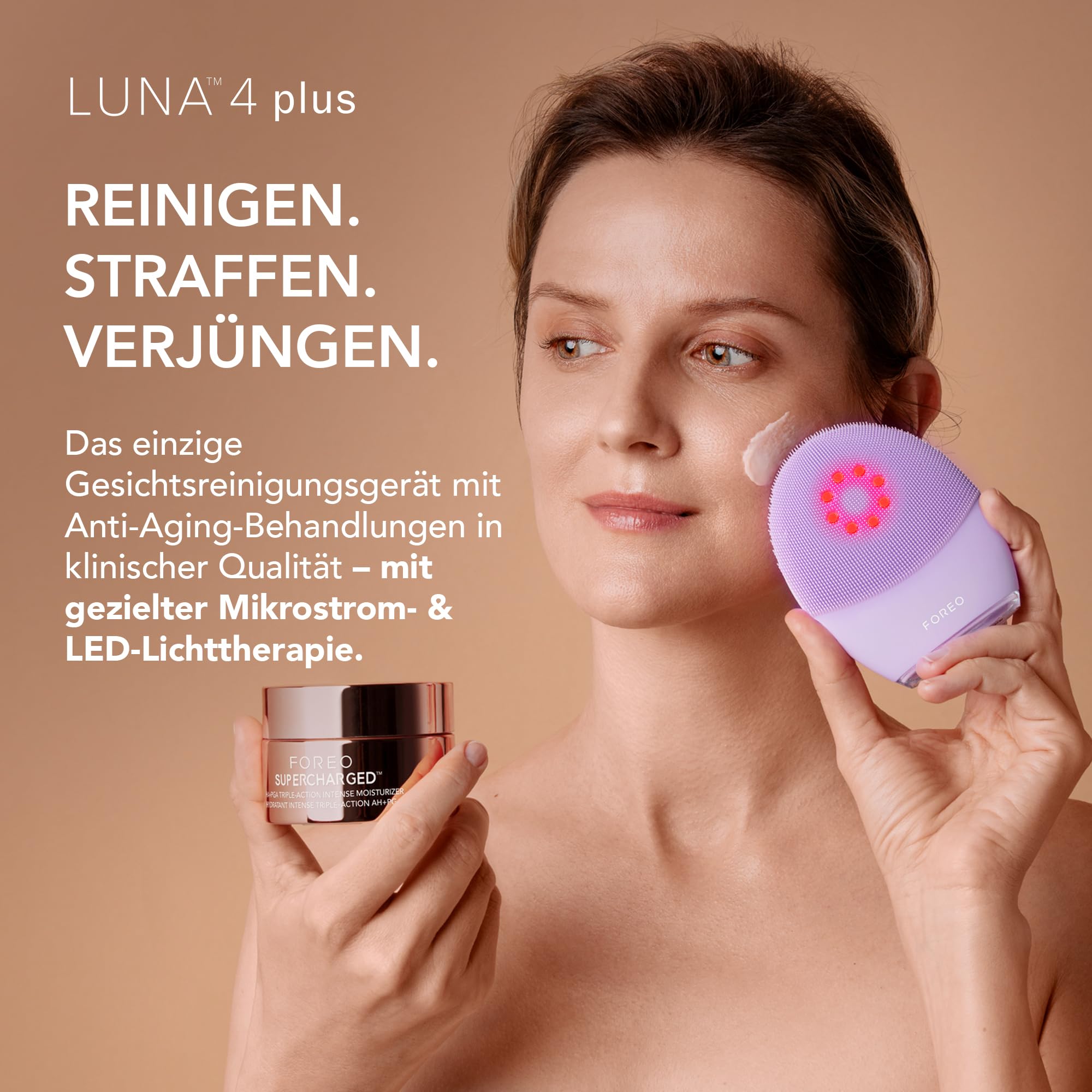 FOREO Firm & Clean - LUNA 4 plus + Serum 2.0 + Nachtmaske | Gesichtsbürste, Nahinfrarot, Rote LED, Mikrostrom, Gesichtsmassage, Leitserum, Nachtmaske, Straffend