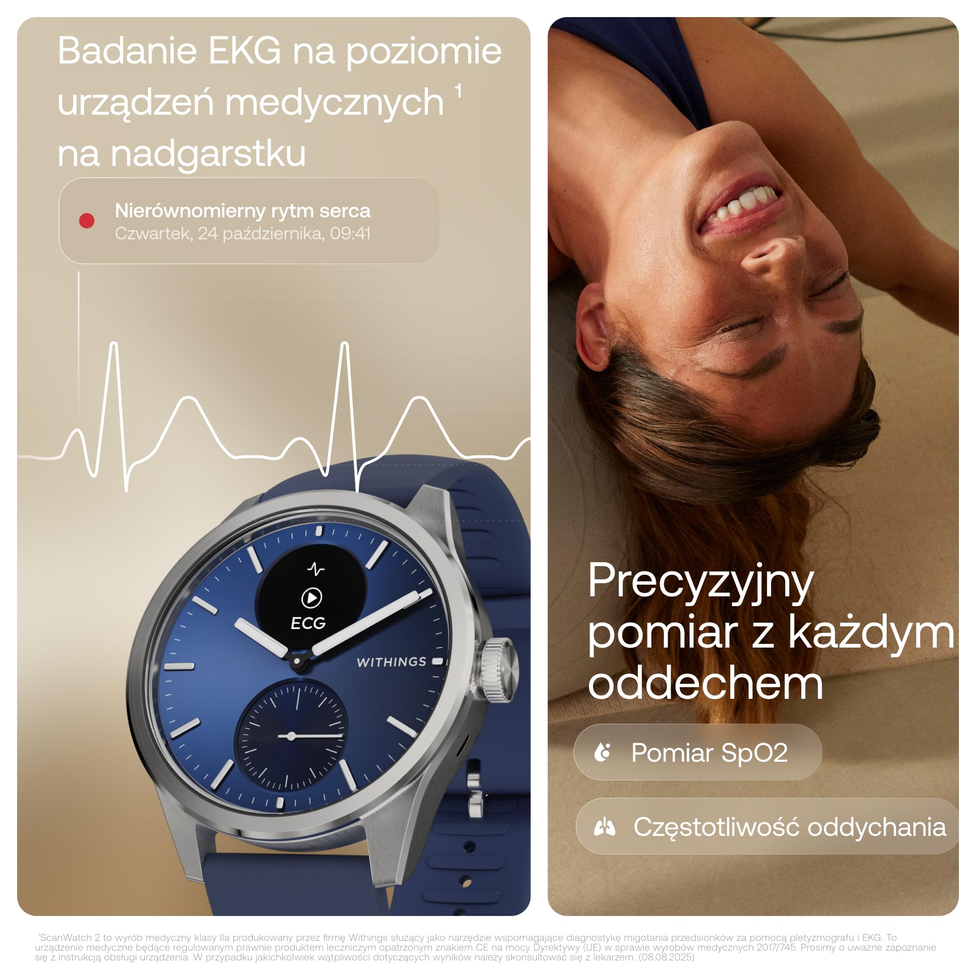 Withings ScanWatch 2 Zdrowie Smart Watch dla kobiet i mężczyzn, EKG, SpO2, temperatura, monitorowanie snu, zdrowie oddychania, wodoodporny, 30-dniowa bateria, Android i iOS