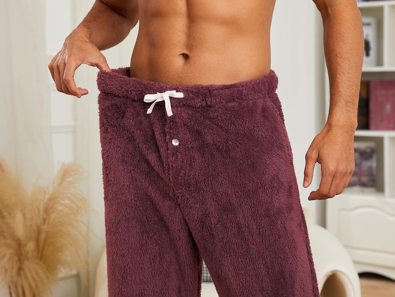 Vulcanodon 2 Pack Mens Plush Warm Pajama Pants, Fluffy Soft Fleece