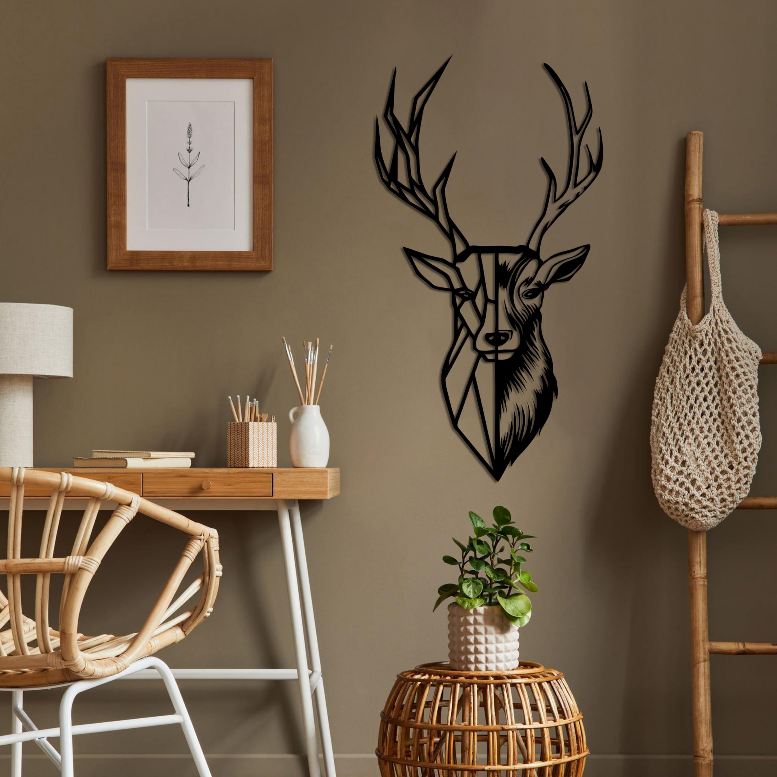 Décoration murale en métal - Tête de cerf naturelle - Décoration d'intérieur et d'extérieur - 54 x 100 cm