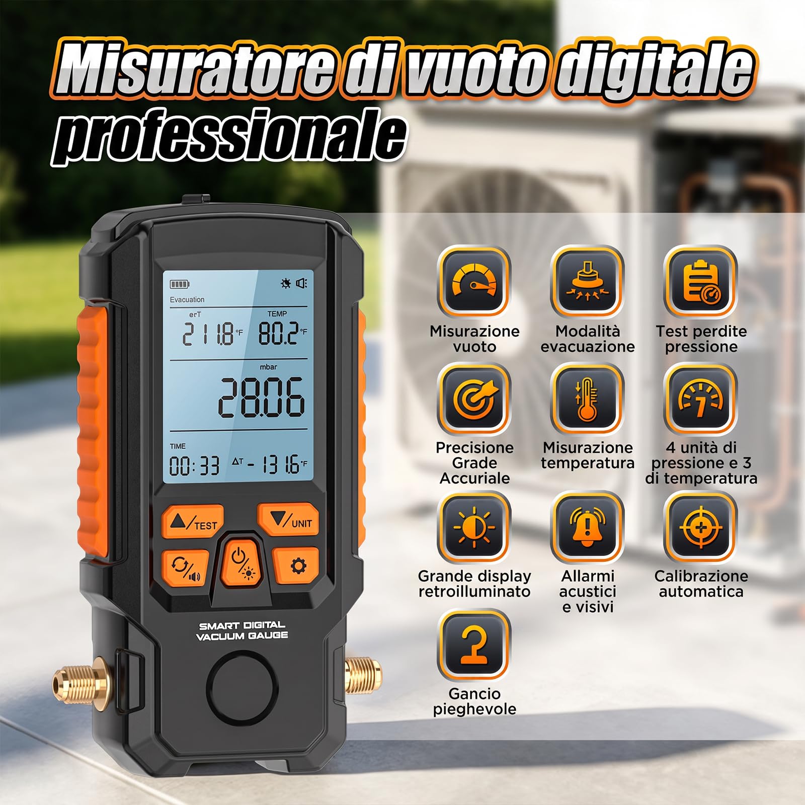 Manometro digitale per sottovuoto, HVAC, precisione ± 0,2%