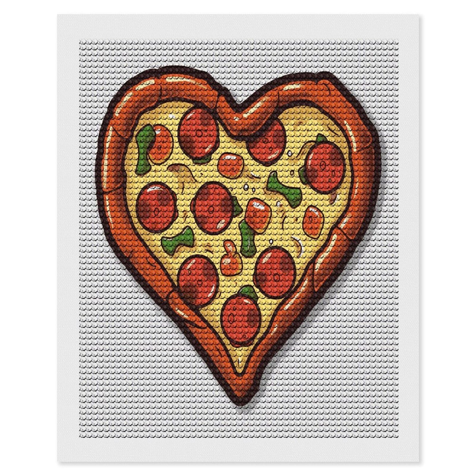 FekiLoot I Love Pizza Heart Diamond Art Kits for Adults Diamond Painting Kits for Beginners DIY Diamond Art Kits Round Full Drill Diamond Dot Gem Painting for Home Wall Decor Gift 16"x20"
