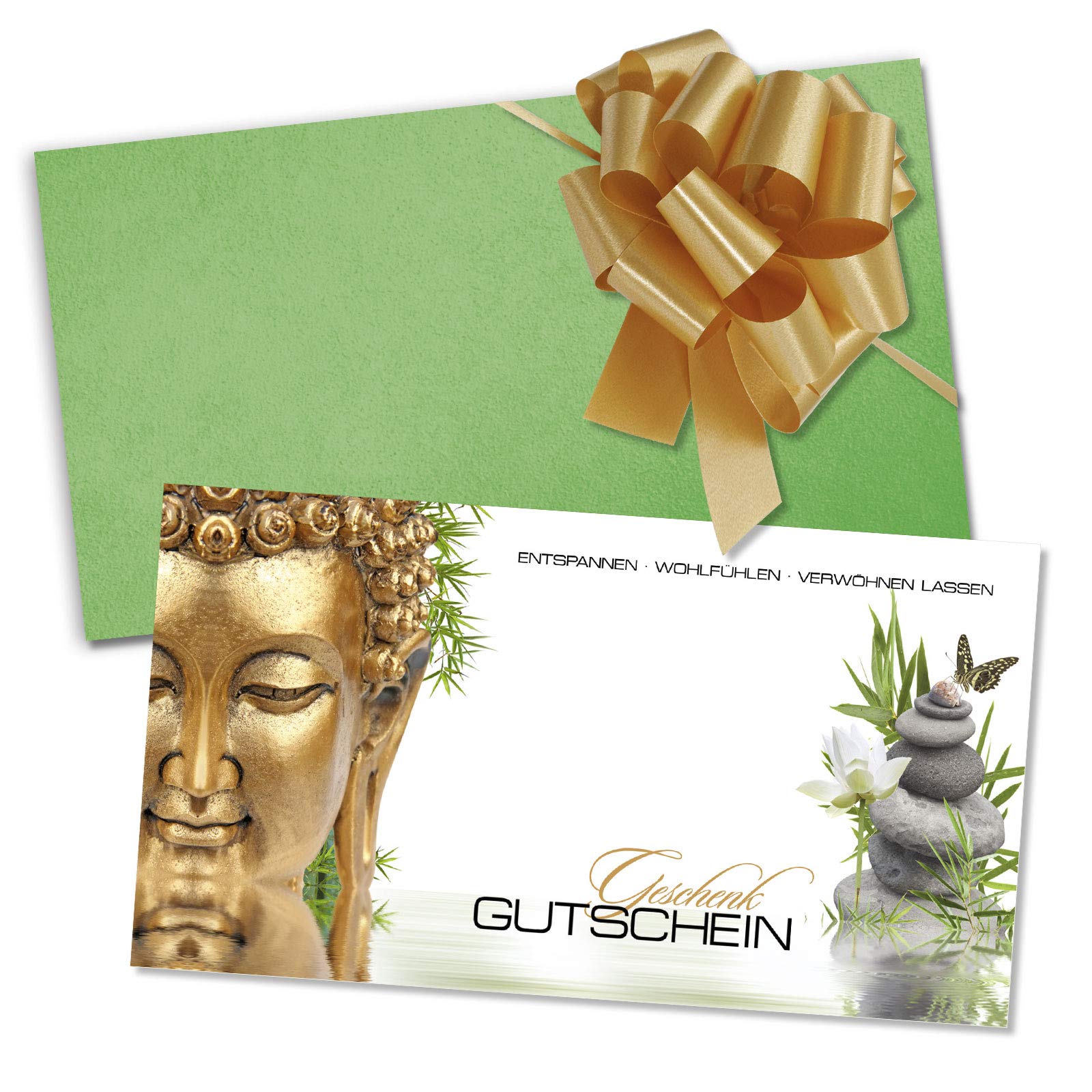 Gutschein-Set. 50x Gutschein + Kuvert + Schleife. Für Kosmetiksalon Kosmetik Wellness Spa Massageinstitute, blanko zum selber Ausfüllen.
