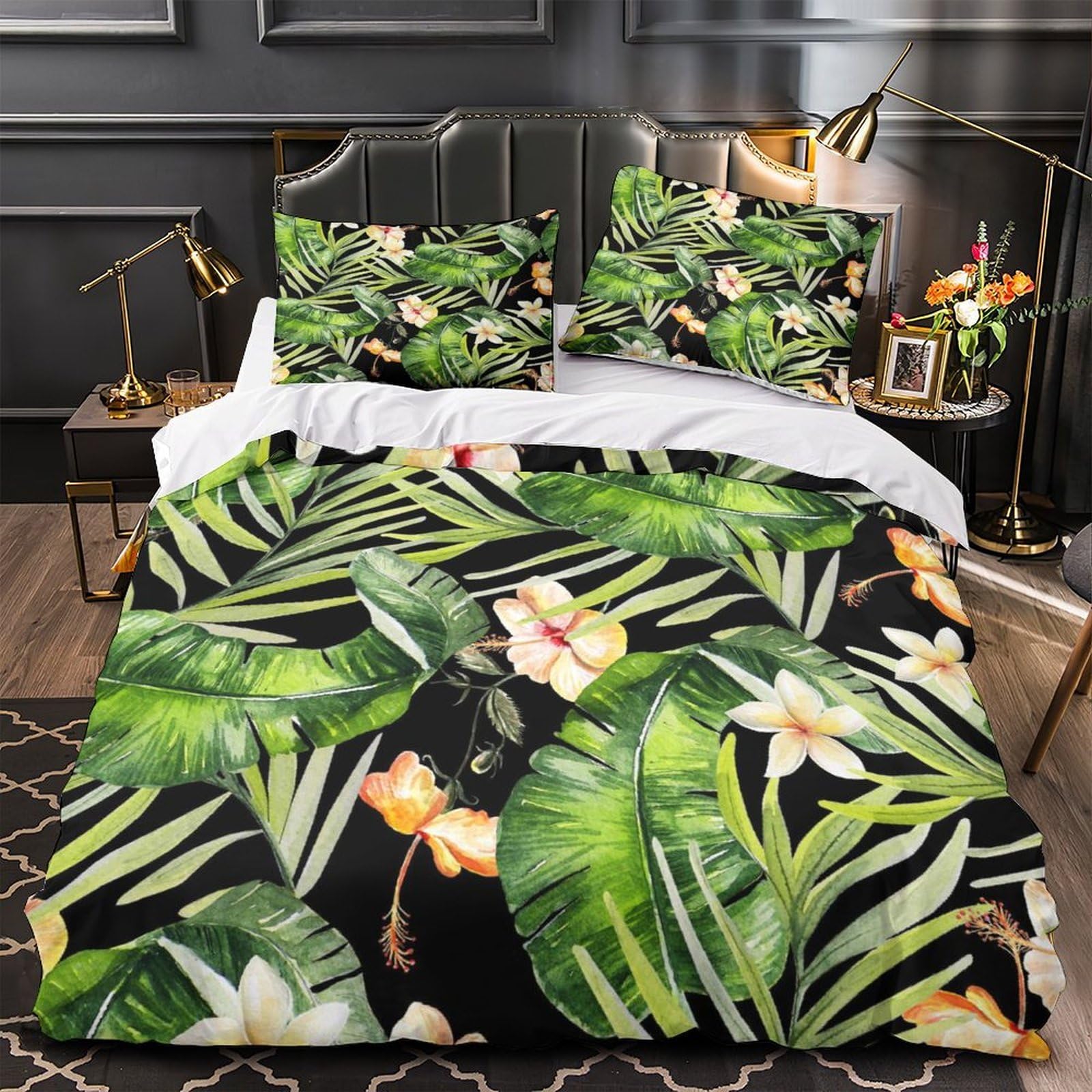 Parure de lit fleurs tropicales pour une chambre ambiance jungle urbaine