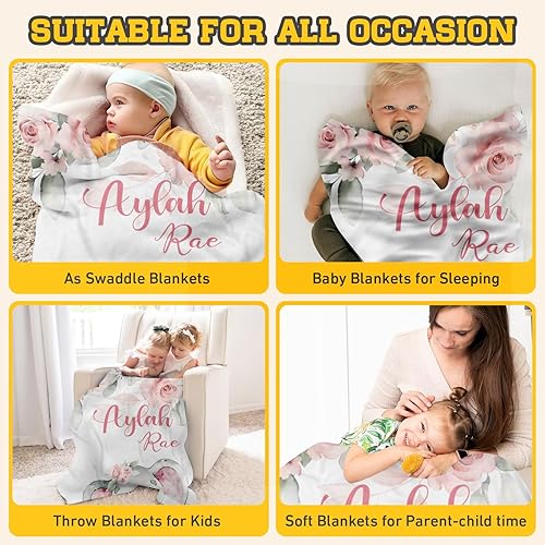 Miniatura 6 de Lanleay Mantas suaves personalizadas para cuna manta de ropa de cama de cuna de elefante con nombre personalizado para niños y niñas, regalos