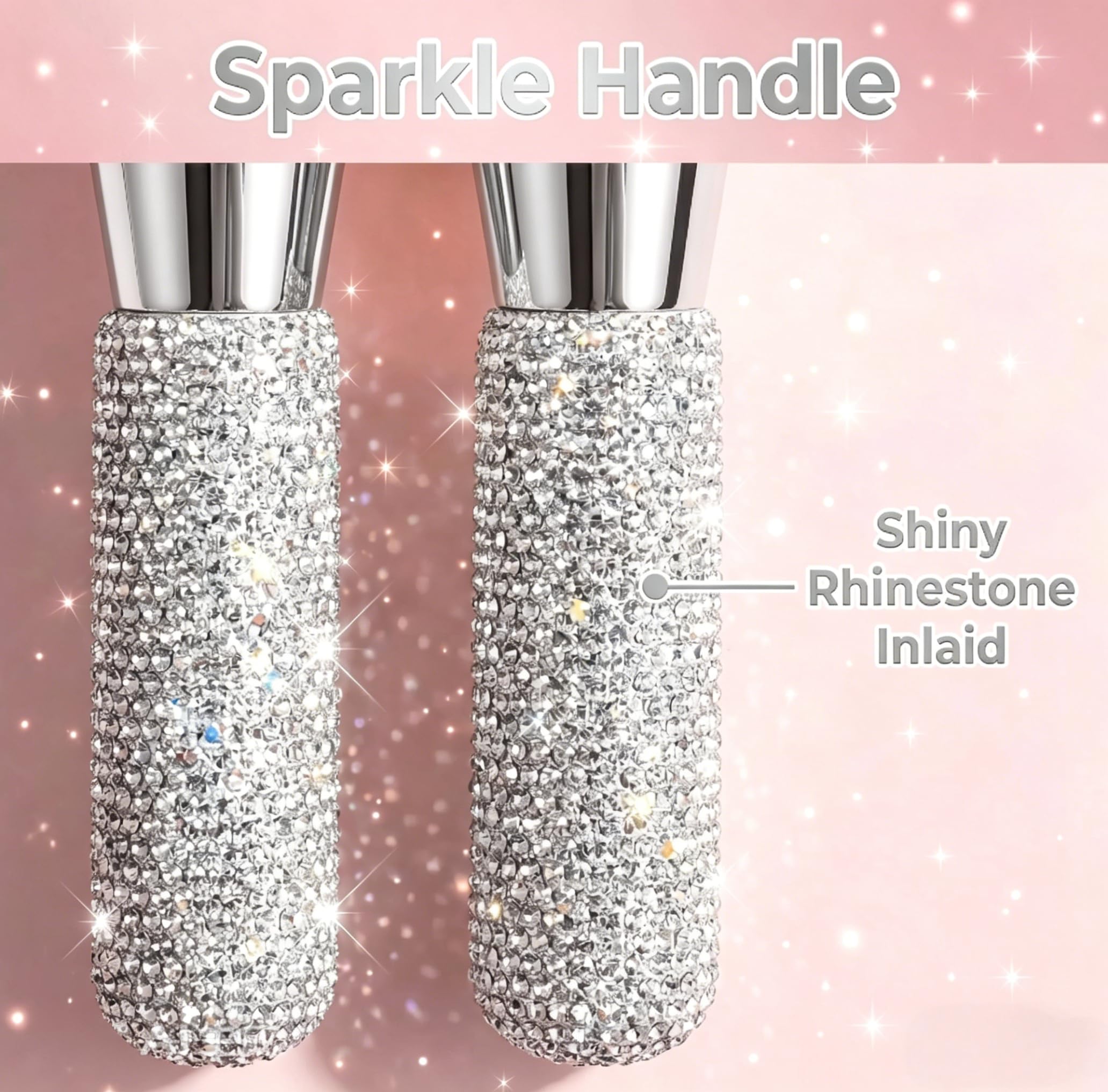 BS-MALL Brochas de maquillaje de lujo hechas a mano con diamantes para rubor, base sintética de primera calidad, cerdas sintéticas suaves, paquete de 2