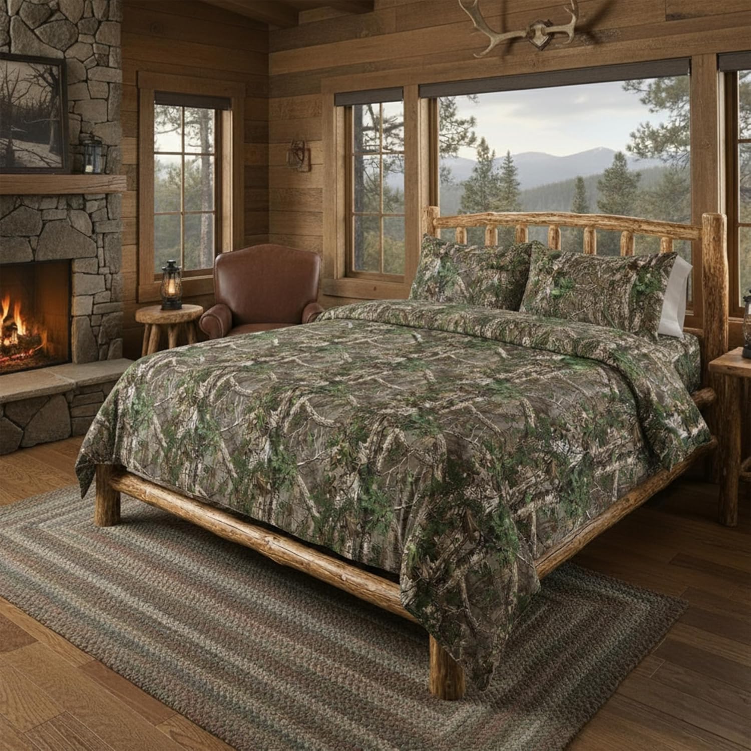 Northwest Realtree 5-Piece Full Size Bed in a Bag Set, 1 Comforter, 1 Fitted Sheet, 1 Flat Sheet, 2 Pillowcases, All Seasons Bedding, Xtra Green Camo