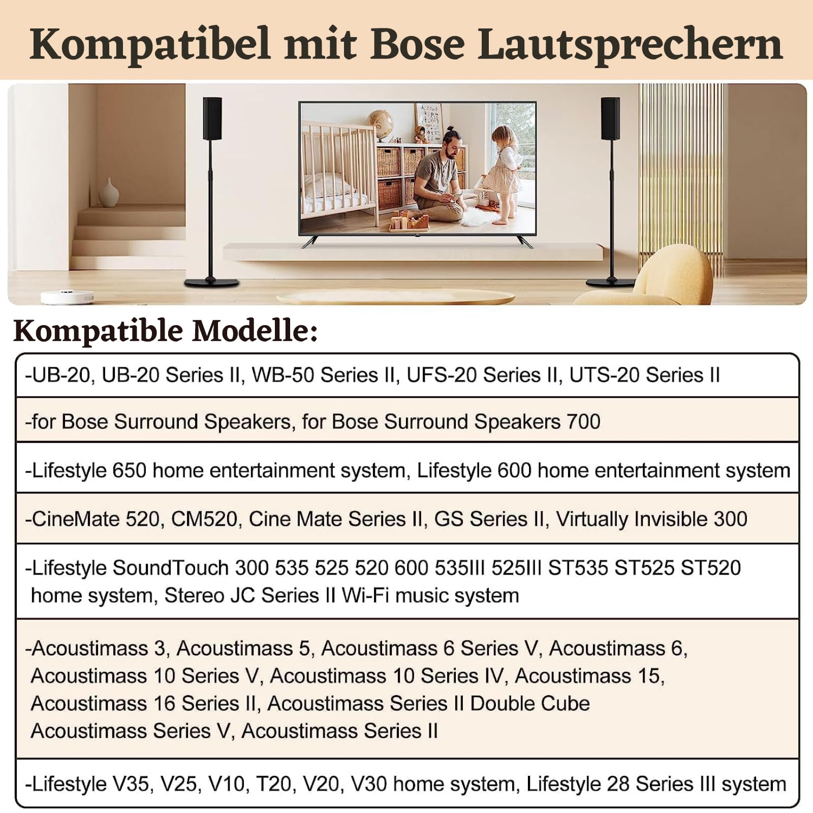 Stojak z regulacją wysokości do stojaków głośnikowych Bose Wr Slideconnect, do głośników Bose Surround, Surround 700, OmniJewel Lifestyle 650, CineMate GS Series II, do stojaków podłogowych Bose