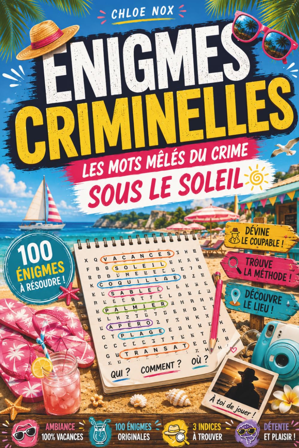 Enigmes criminelles : les mots mêlés du crime sous le soleil: livre d'enquête et de casse tête. Spécial vacances. Jeu de logique et de déduction en mode détente (Le cercle noir)