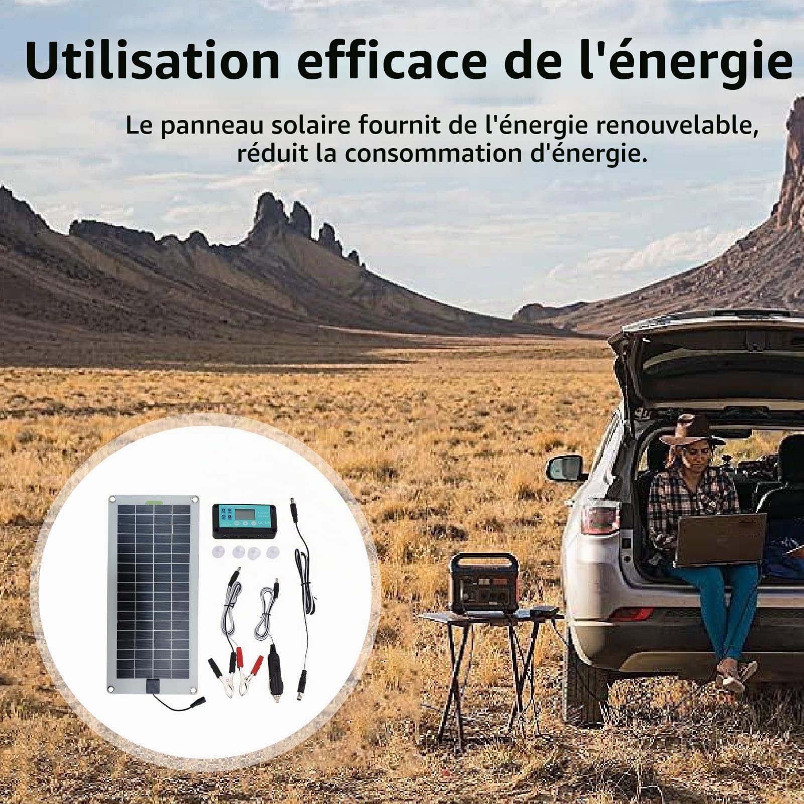 FLAVAS Chargeur de Batterie Solaire, Chargeur de Maintien de Panneau Solaire | Mainteneur de Chargeur de Batterie de Voiture de Panneau Solaire étanche 30W 12V - Kit de Charge de Maintien de Panneau