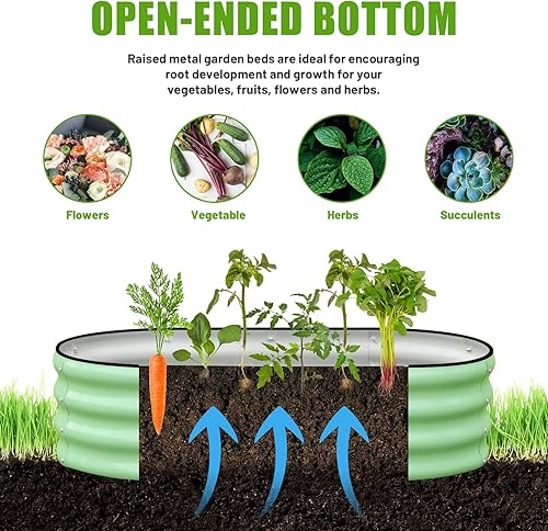 Miniatura 10 de SnugNiture Jardinera elevada galvanizada para exteriores, 2 piezas de 4 x 2 x 1 pies, maceta ovalada de metal para plantar plantas, verduras, color