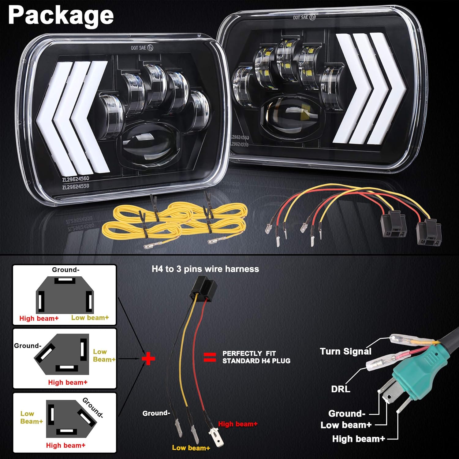 Best Promo MOVOTOR 7x6 Led Headlights with Sequential Turn Signal 5x7 Seam Beam Headlights for Cherokee XJ YJ MJ Truck