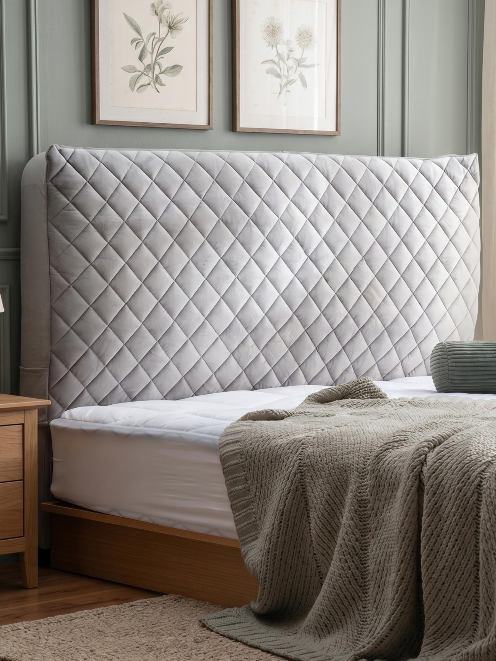 Bed Headboard Slipcover Quilted Thicken Protector Light grey,120x70cm