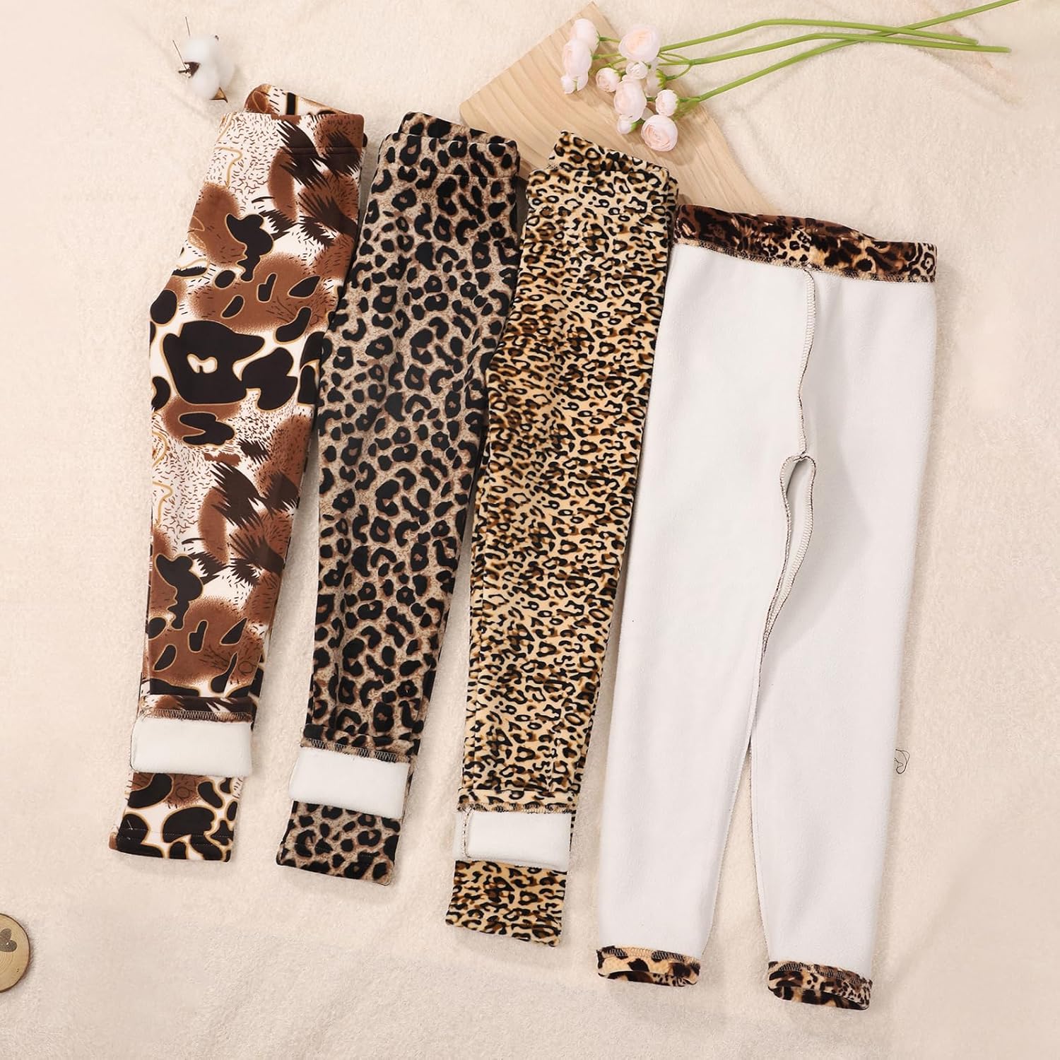 Girls Printing Fleece Lined Leggings Kids Warm Winter Pants Girls Stretch Thick Tights - Image 4