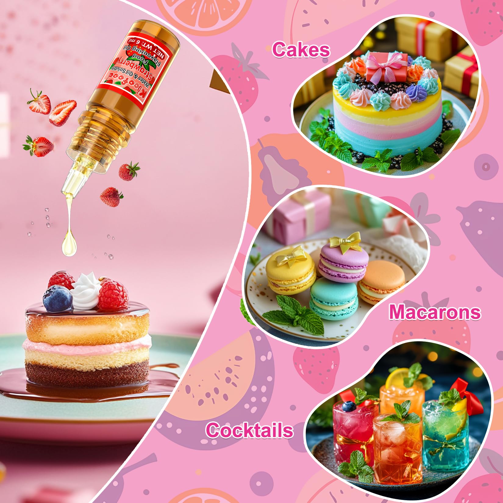 Aromas Alimentarios - 12 Saborizantes Sin Azucar Concentrado para Yogur, Hornear, Bebidas, Postres, Requesón, Pastel, Jabón, Soluble En Agua Y Aceite – 6ml