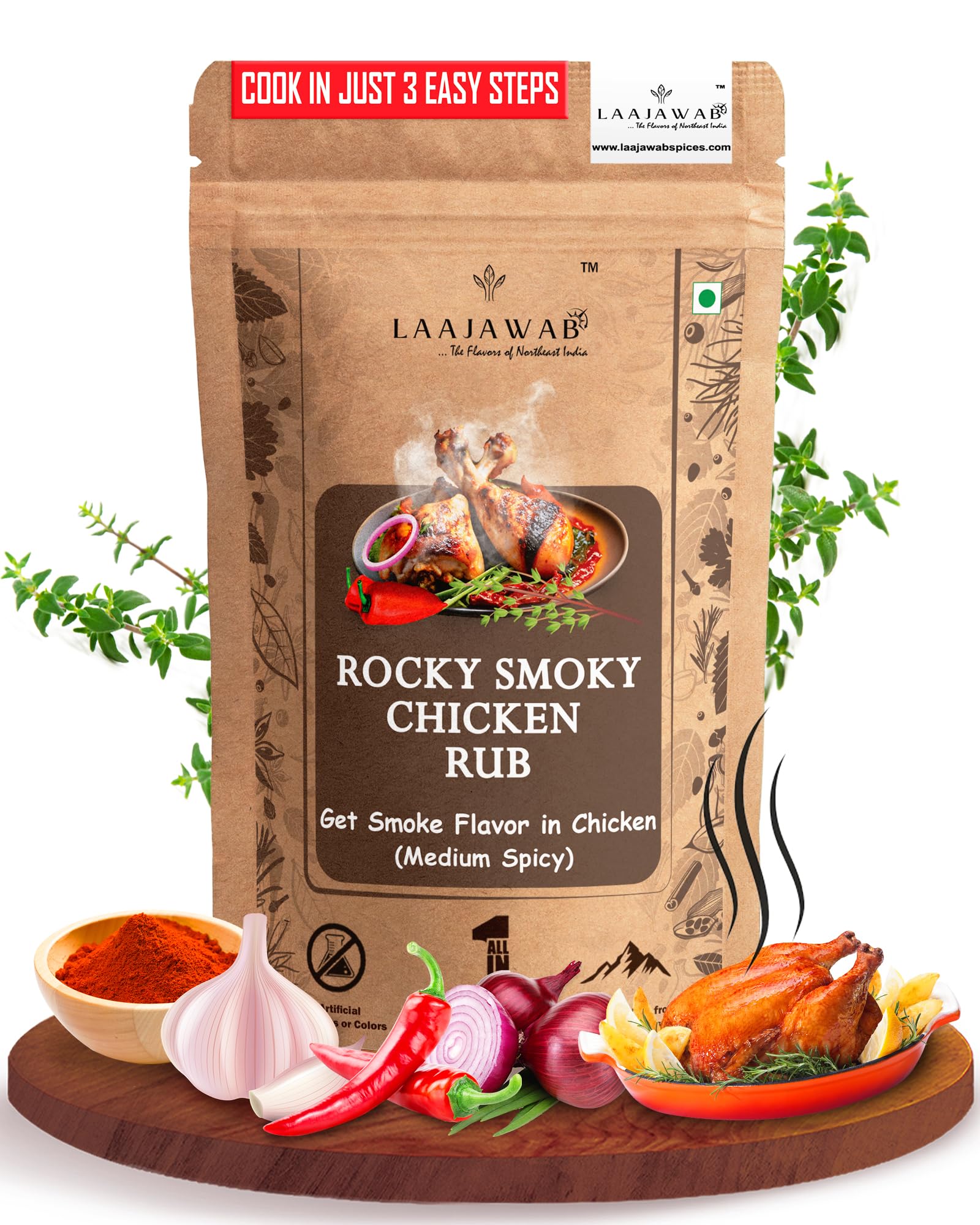 Laajawab Smoky Chicken Marinade Rub With Robust Blend Of Smoked Paprika, Garlic, Onion, Thyme & Red Chilli | Make Delicious Bbq Chicken In 3 Easy Steps, Get Smoke Flavor In Chicken Instantly, 130 Gram (B0CJYHNQ8V) Amazon Price History, Amazon Price Tracker