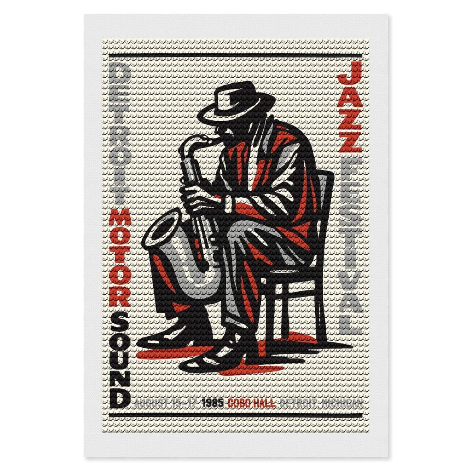 Junmoney Detroit Jazz Festival 1985 DIY Diamond Art Canvas Kit 8"x12", Simple to Start, Fun Craft Experience, Modern Decor, Gift Idea, Adhesive Canvas