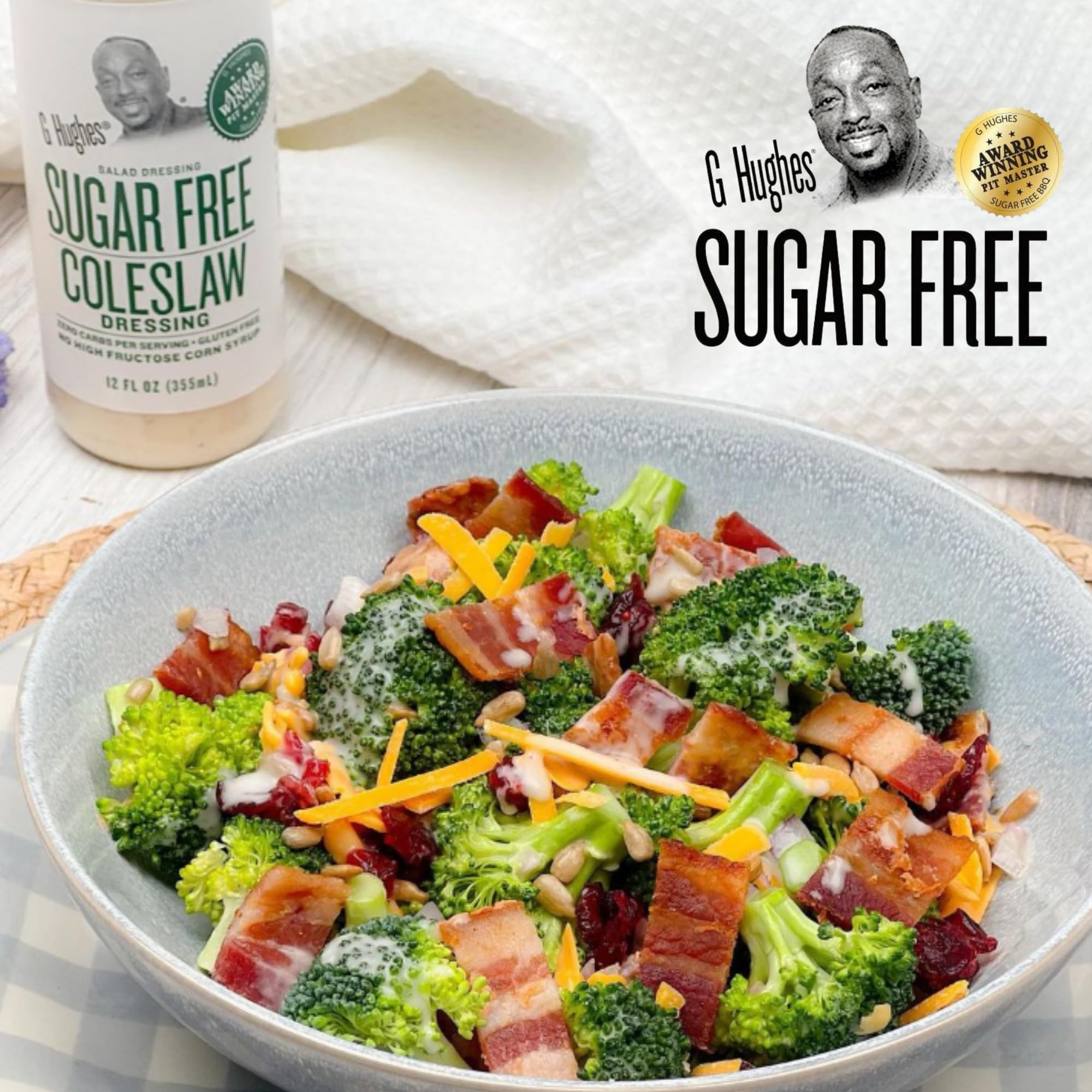 G Hughes Aderezo de ensalada de col sin azúcar, aderezos de ensalada de col sin azúcar, aderezos para ensalada sin gluten, aderezos de ensalada sin azúcar G Hughes sin azúcar, sin azúcar añadido, 12