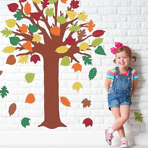 Miniatura 6 de Juego de 78 tablones de anuncios de árbol para el aula, decoración de árbol de Acción de Gracias, otoño, árbol de otoño, hojas de arce recortadas