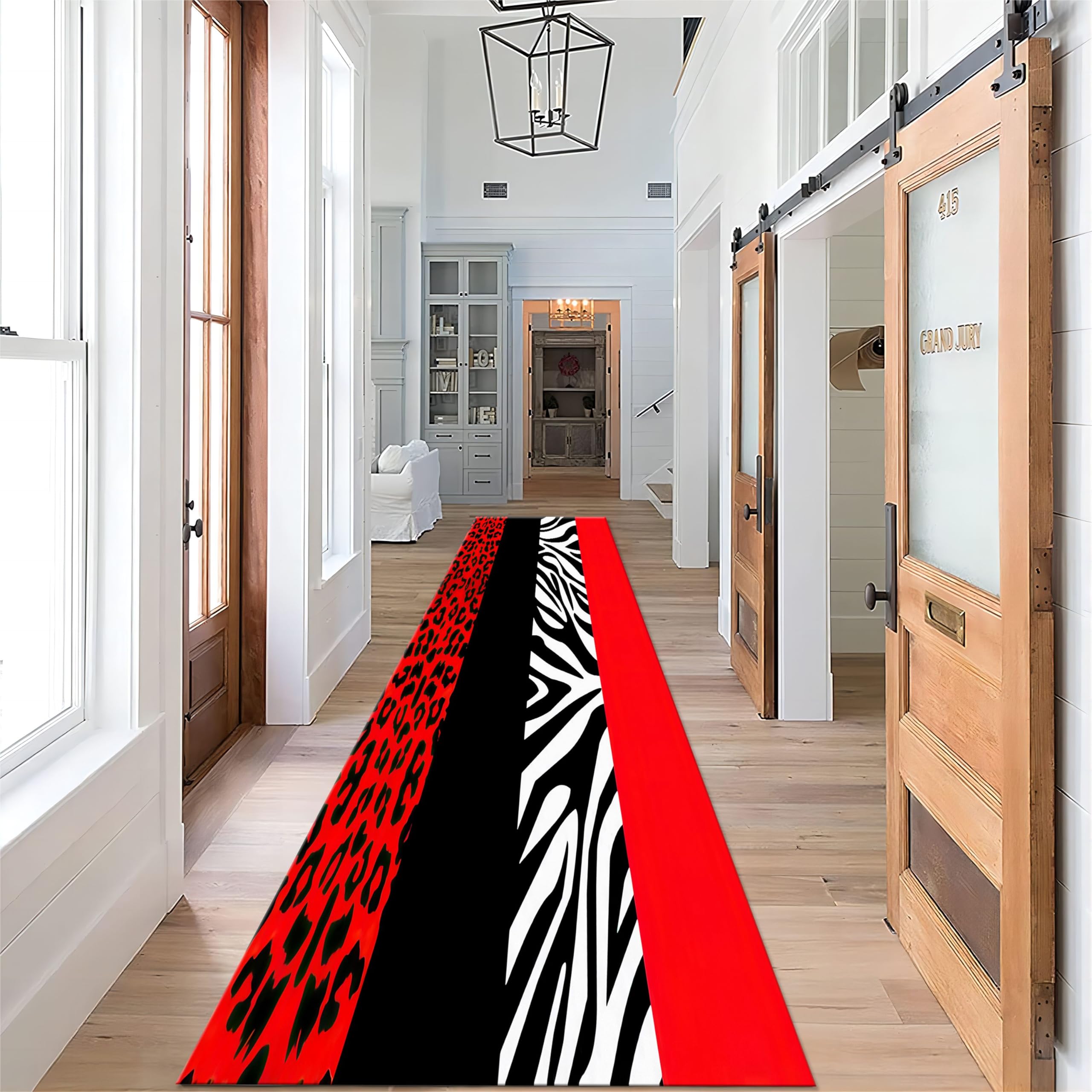 Animal Skin Runway Runner Rug,2x8ft, Black and White Red Leopard Zebra Print Strip Rugs, Interior Hallway Non-Slip Washable Carpet for Kitchen, Living