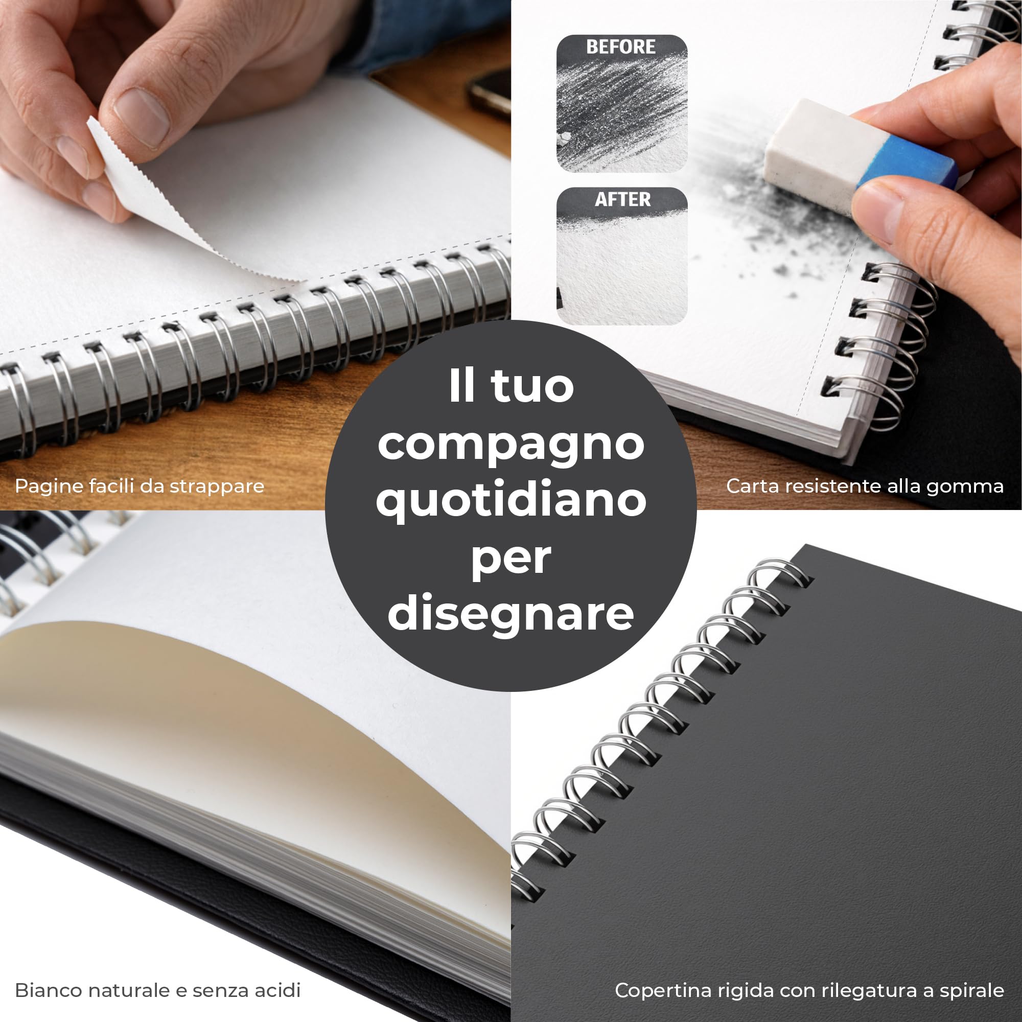 DIYIDEA Album da Disegno A4 200 g/m² – 100 Pagine, Spirale con Copertina Rigida – Blocco Disegno per Matita, Carboncino, Grafite e Pastello – Per Principianti e Professionisti