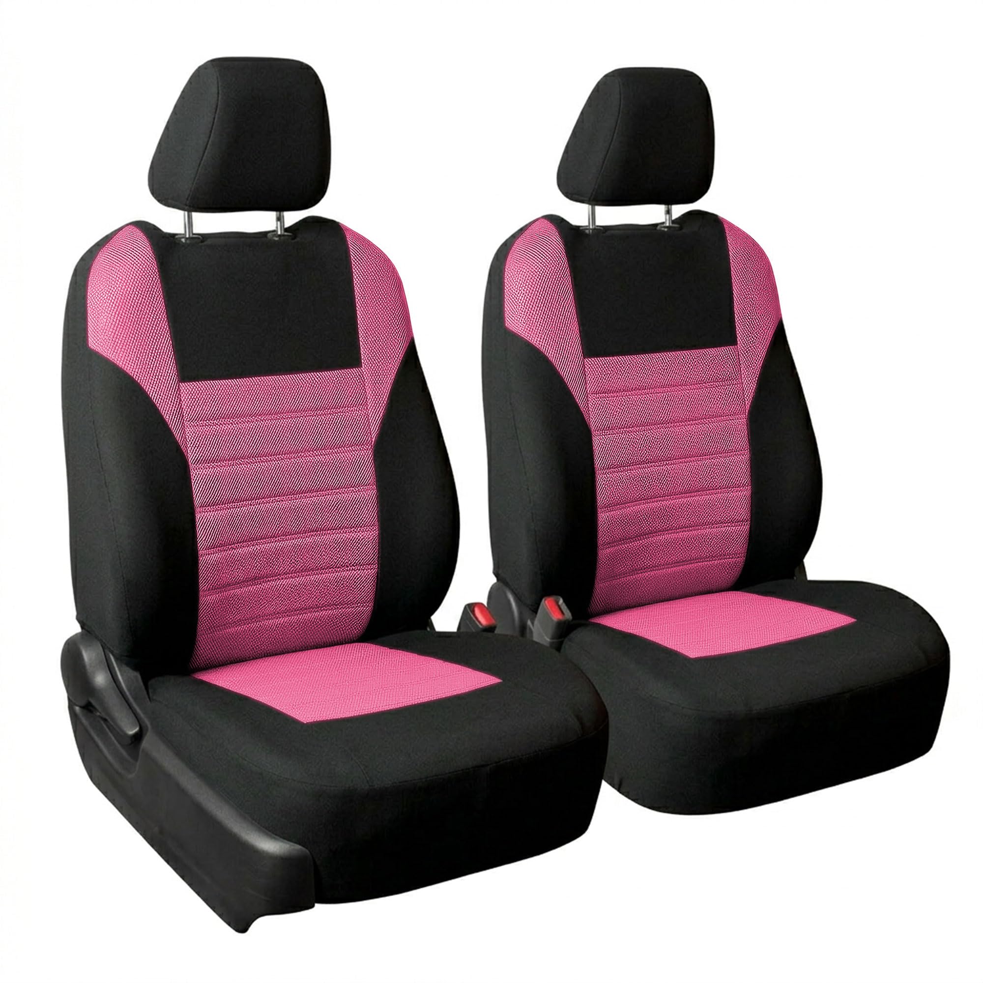 FH GROUP Set di coprisedili anteriori per auto 3D Air Mesh di alta qualità, compatibili con airbag, rosa e nero, accessori per interni universali per auto, camion e SUV