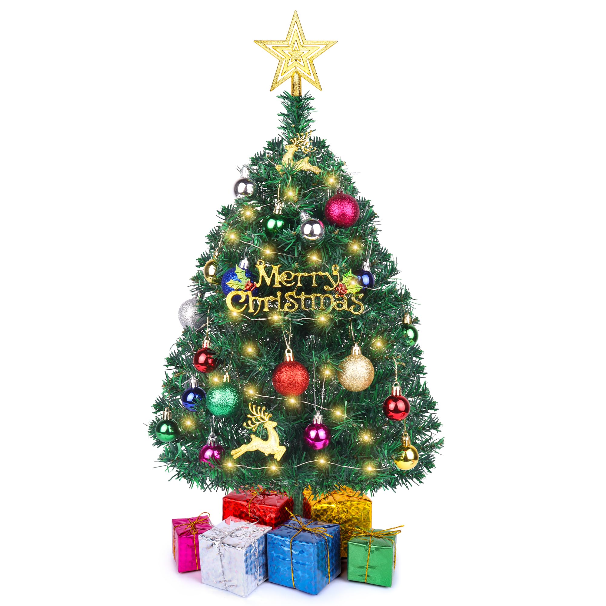 Small Mini Christmas Tree with Lights, 2 Ft Little Table Top Christmas Tree