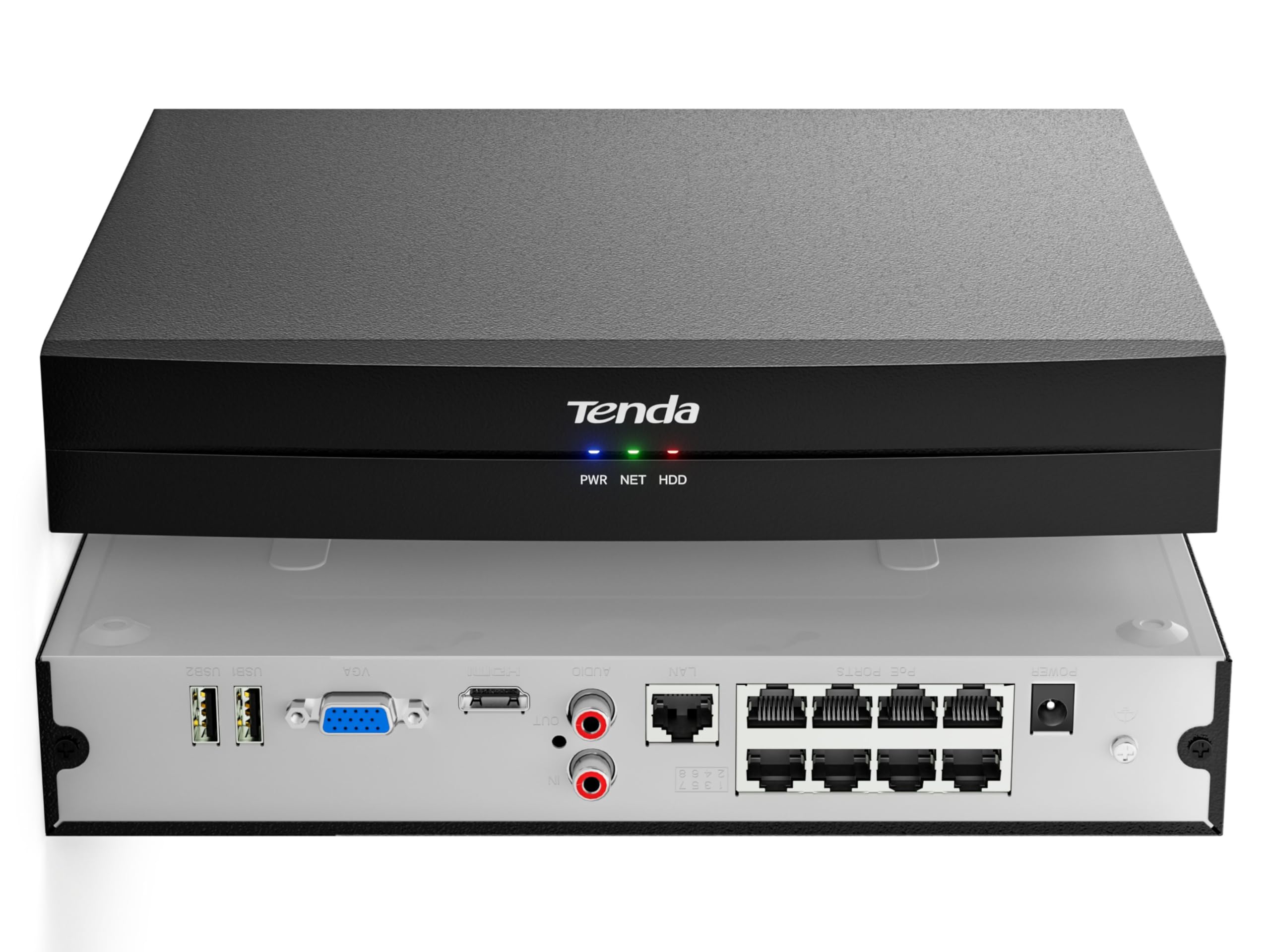 Tenda 4K 8 Canales NVR PoE Grabador de Vigilancia, H.265+, Plug and Play, Soporte para 8MP Cámaras IP, Almacenamiento HDD 10TB/Cloud, Acceso Remoto App, 4KV Protección Contra Sobretensiones, TN3108-8P