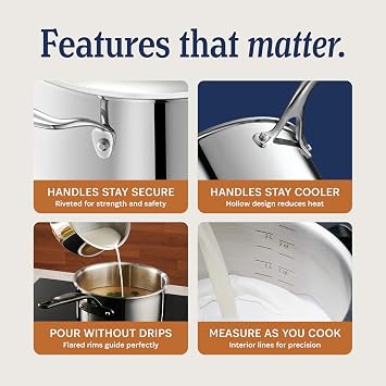 LEGEND COOKWARE 14 Piece 5-Ply Stainless Steel Cookware Set Pots and Pans Set - Induction Safe and Oven Safe to 1000 Degrees Fahrenheit - Non-Toxic and No Coating - Built to Last for Generations