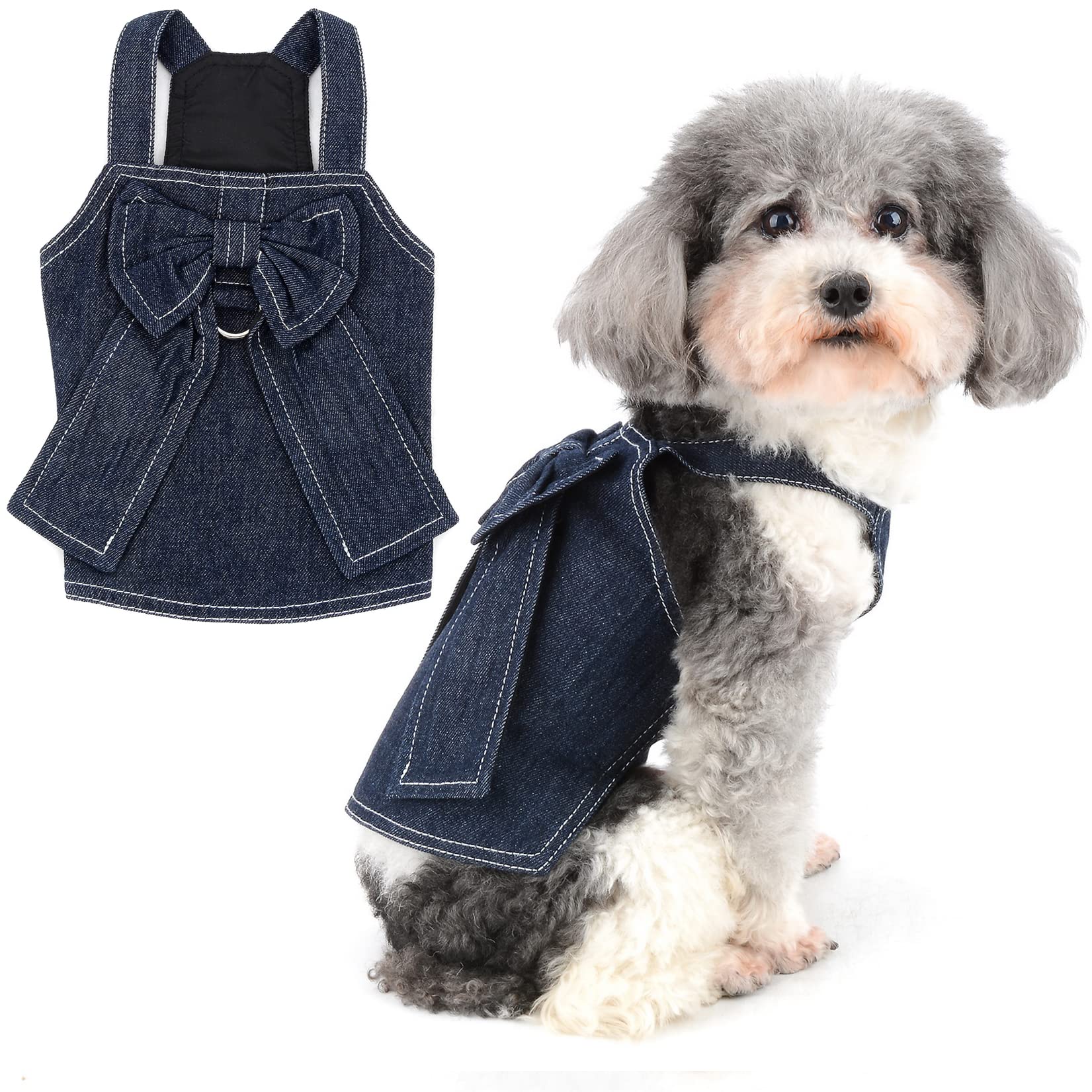 Zunea Camisas para Perros Pequeños Niñas Verano Camisetas de Mezclilla con Lazo para Cachorros Chaleco Arnés Camisa con Anillo en D para Caminar Ropa para Mascotas Chihuahua Gato M