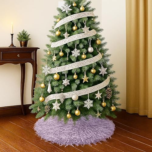 Miniatura 9 de DegGod Faldones de árbol de Navidad de felpa blanca, 36 pulgadas de lujo de piel sintética para árbol de Navidad con patrón de corazón para