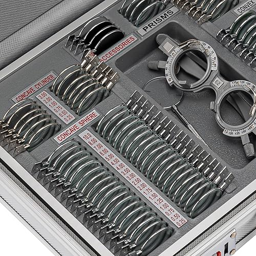 Miniatura 8 de Juego de lentes de prueba 104 Equipo de optometría óptica de prueba de lentes de caso+marco óptico de lente de prueba 50-80
