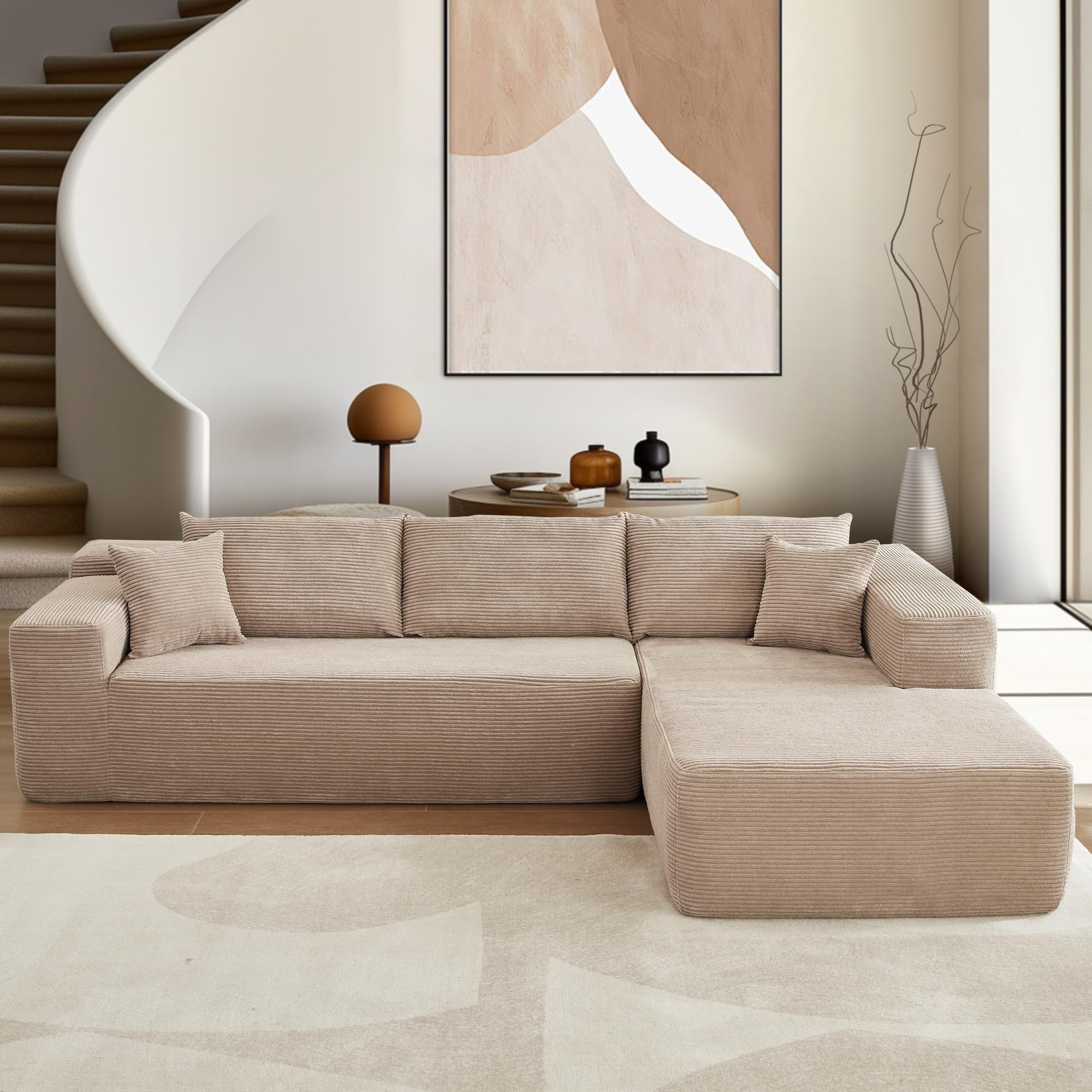 106" Cloud Sectional Couches for Living Room,L Shaped Couch with Big Comfy Chaise,Modern Modular Sofa with Deep Seat No Assembly Required,Camel