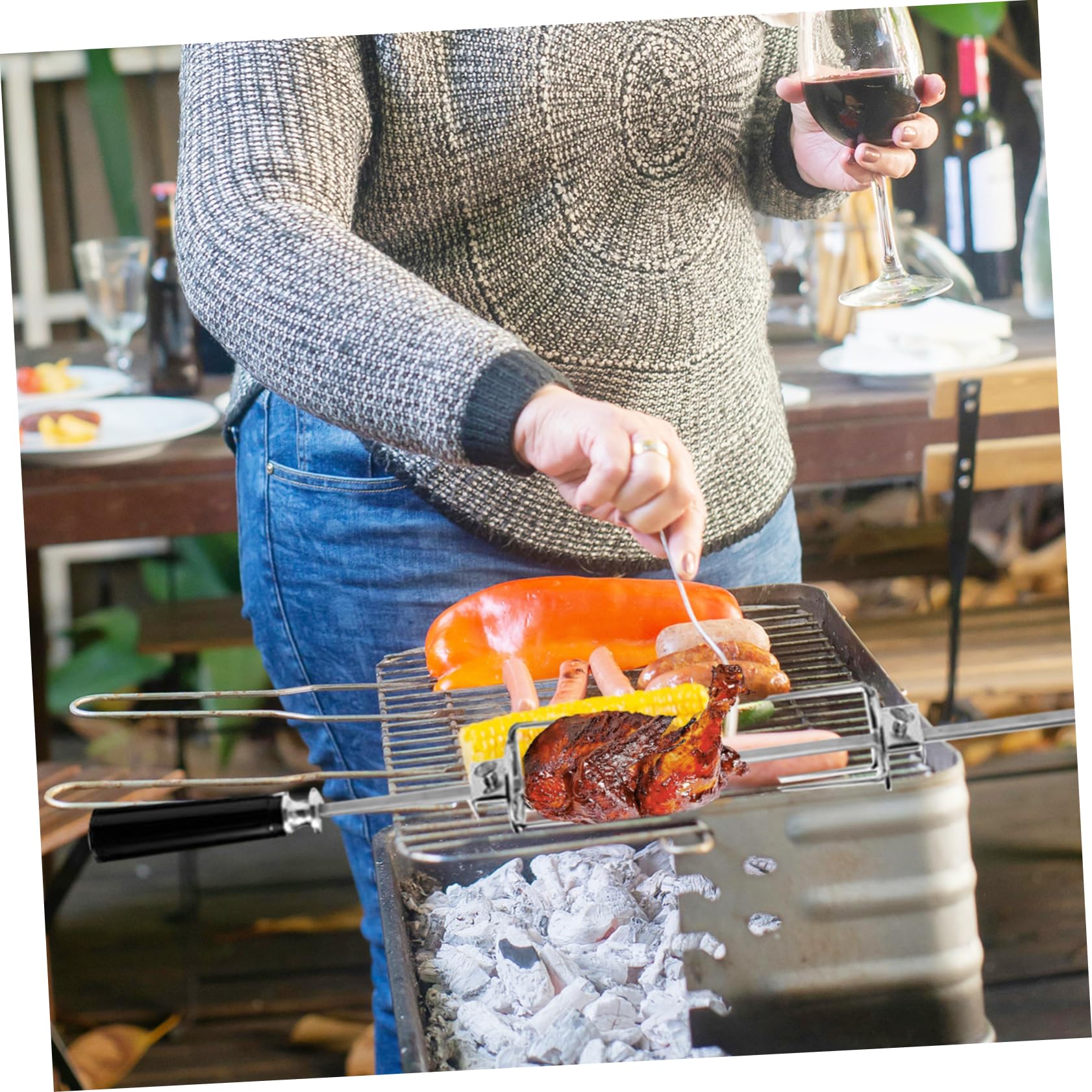 ibasenice 3 Set Forchette Rotanti Inossidabile Per Bbq Per Arrosto E Carne Accessorio Per Friggitrice Ad Aria 2 Pezzi * 3