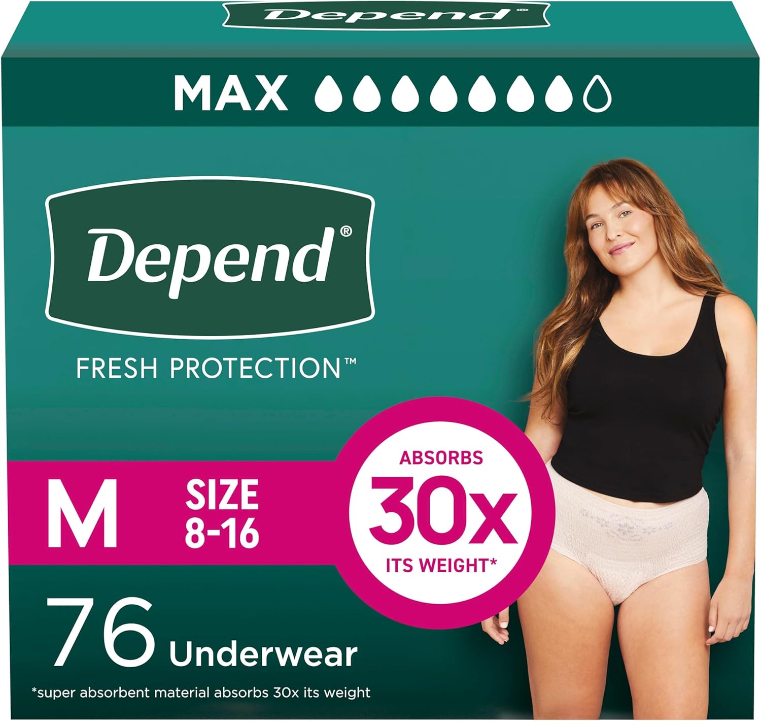 Depend Fresh Protection Adult Diapers, Incontinence & Postpartum Bladder Leak Underwear for Women, Disposable, Maximum, Medium, Blush, 76 Count (2 Packs of 38), Packaging May Vary Medium 76