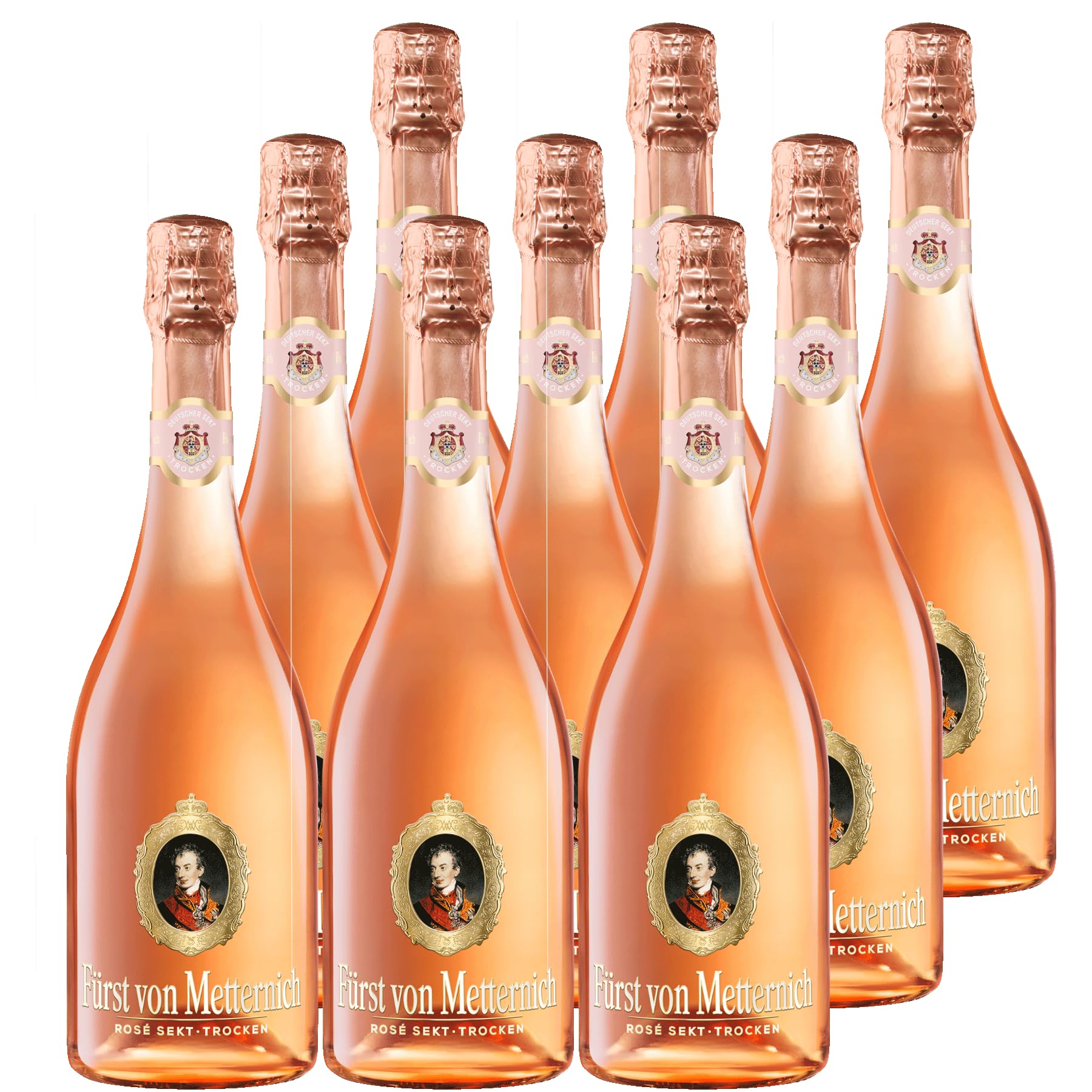 Fürst von Metternich Rosé Sekt, Trocken, Dry (9x0,75l) Premium Sekt aus traditionellen deutschen Lagen