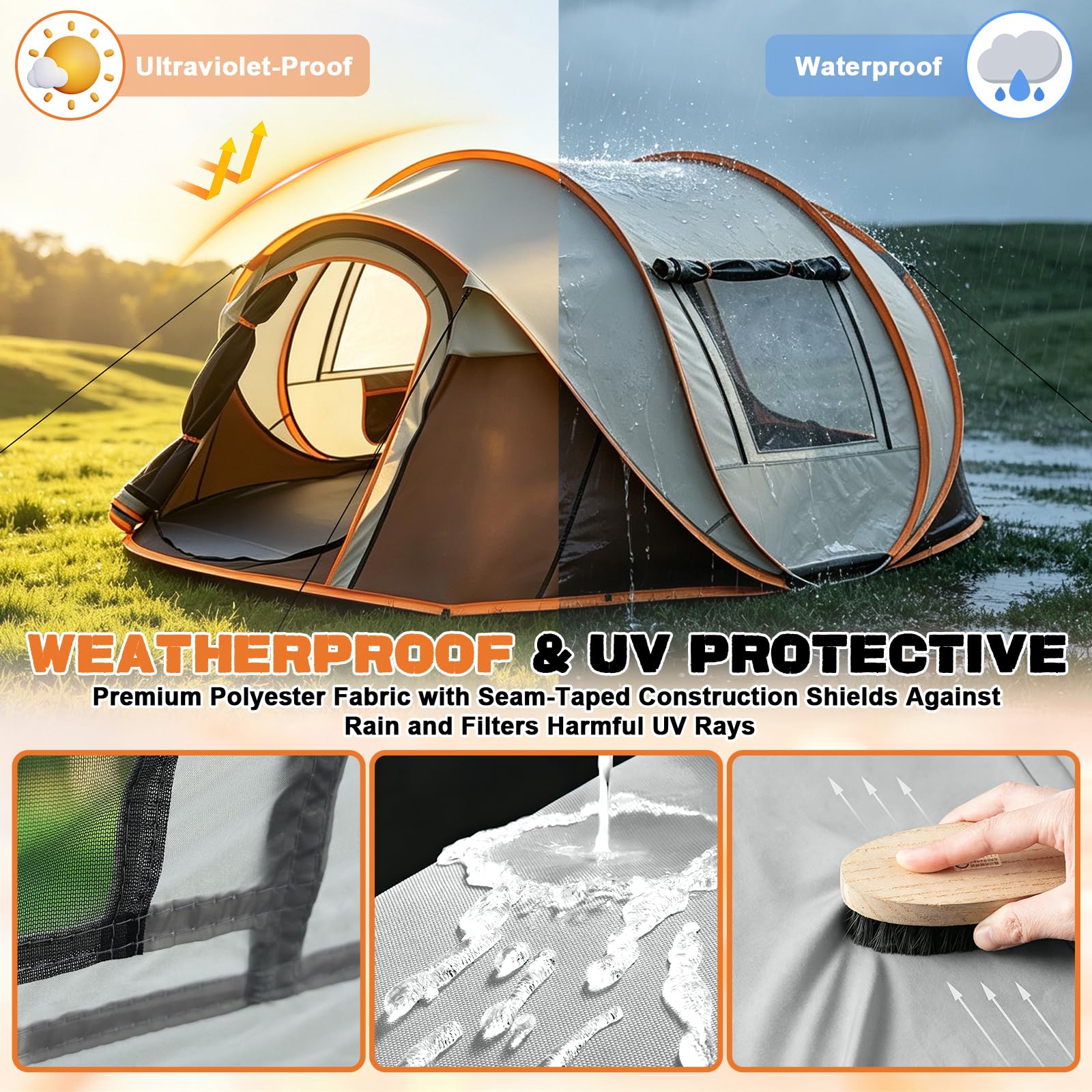 Camping Zelt, Pop Up Zelt 4-5 Personen, Automatisches Aufstellzelt in 3 Sekunden, Wurfzelte Wasserdicht Sonnenschutz, Familie Zelt, Tragbares Leichtes Kuppelzelt für Outdoor Camping