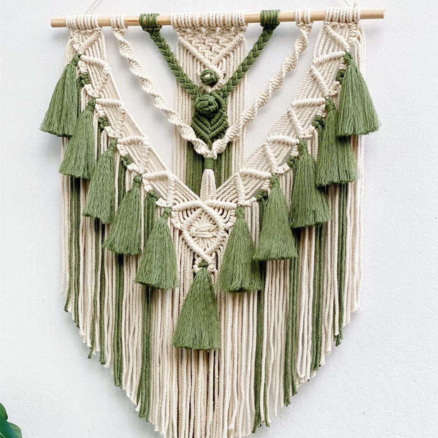 Kaahira Polycotton Macrame Boho Home Wall Hanging Decor Tapestries | Handmade Bohemian Decor Art For Bedroom, Living Room, Office | Unique Gifting Item (Olive Green), 70 Cms