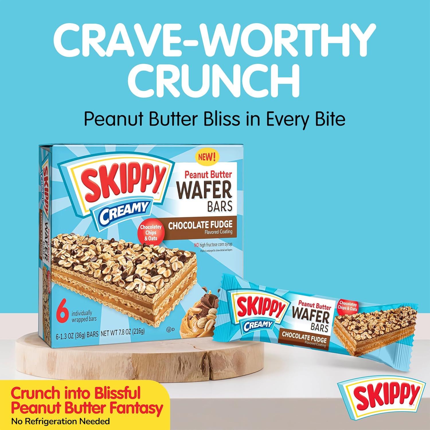 Skippy Creamy Peanut Butter And Chocolate Fudge Wafer Snack Bar, 1.3 Oz, 6 ct (Pack of 6-36 ct)