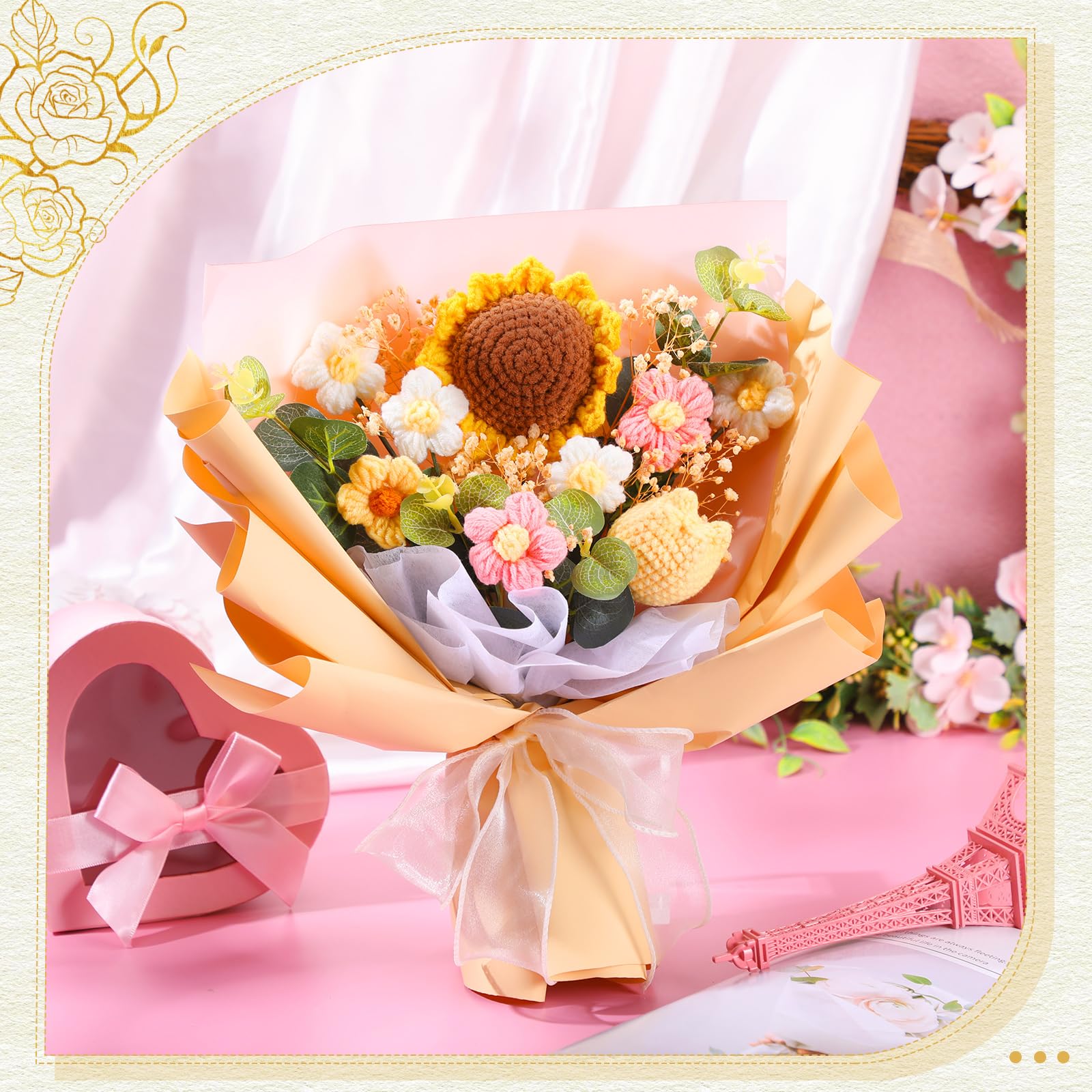 Hotop Ramo de flores de ganchillo de graduación, ramo de flores artificiales de punto para cumpleaños, boda, Acción de Gracias, Navidad, día de San Valentín, día de la madre, regalo para decoración