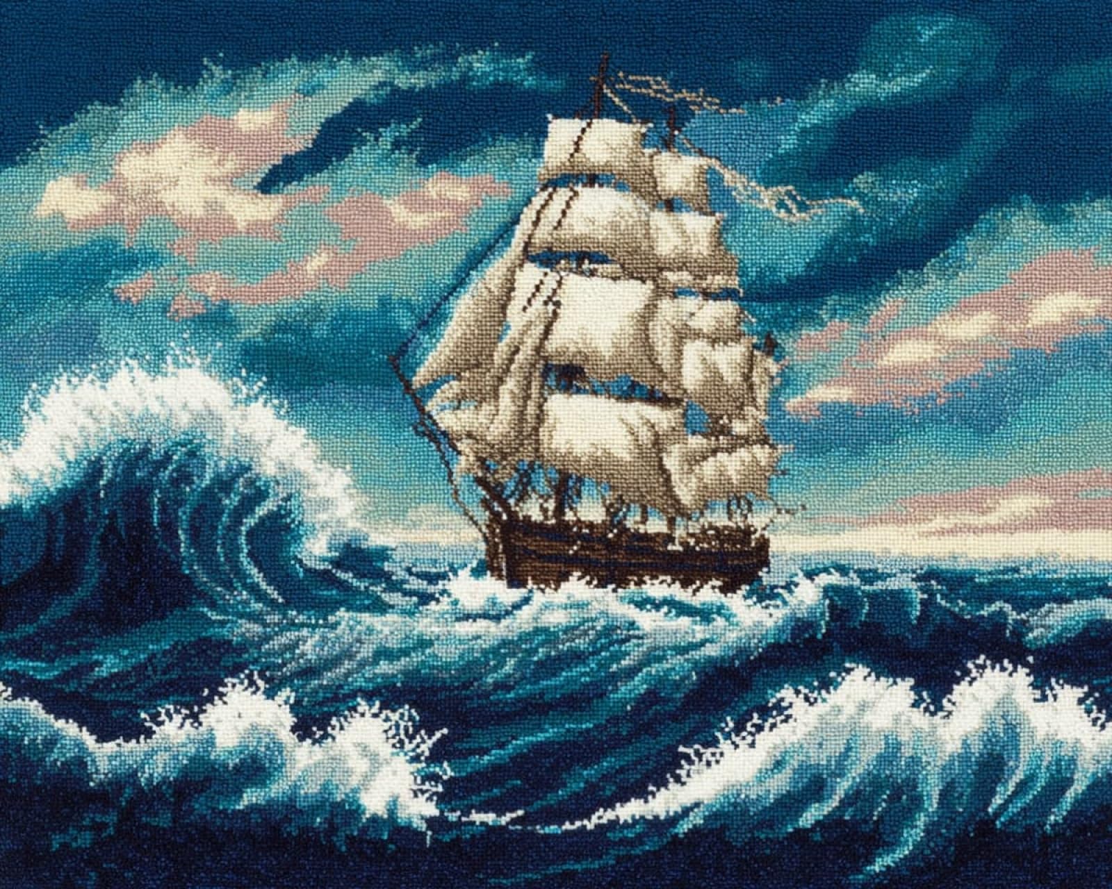 Wallphantom 002 Latch Hook Kits Rugs,Ships At Sea,Handmade Self Knotting Set,Tapestry Kits For Adults,Cushion Latch Hook Rug Pre-Printed Pattern Craft For Adults,80X115cm