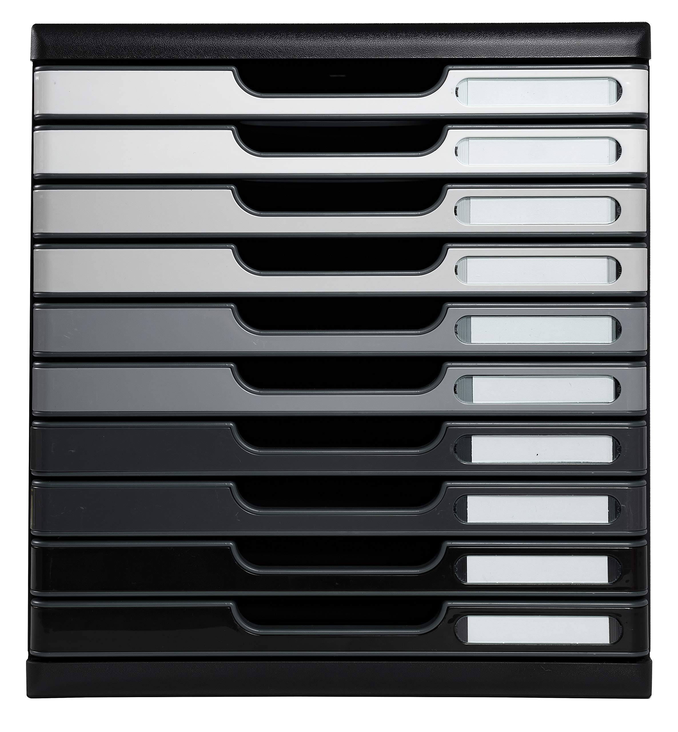 Exacompta 302794D Ablagebox Modulo mit 10 Schubladen für DIN A4+ Dokumente. Belastbare Schubladenbox mit hoher Kapazität für mehr Platz auf dem Schreibtisch Shades of grey