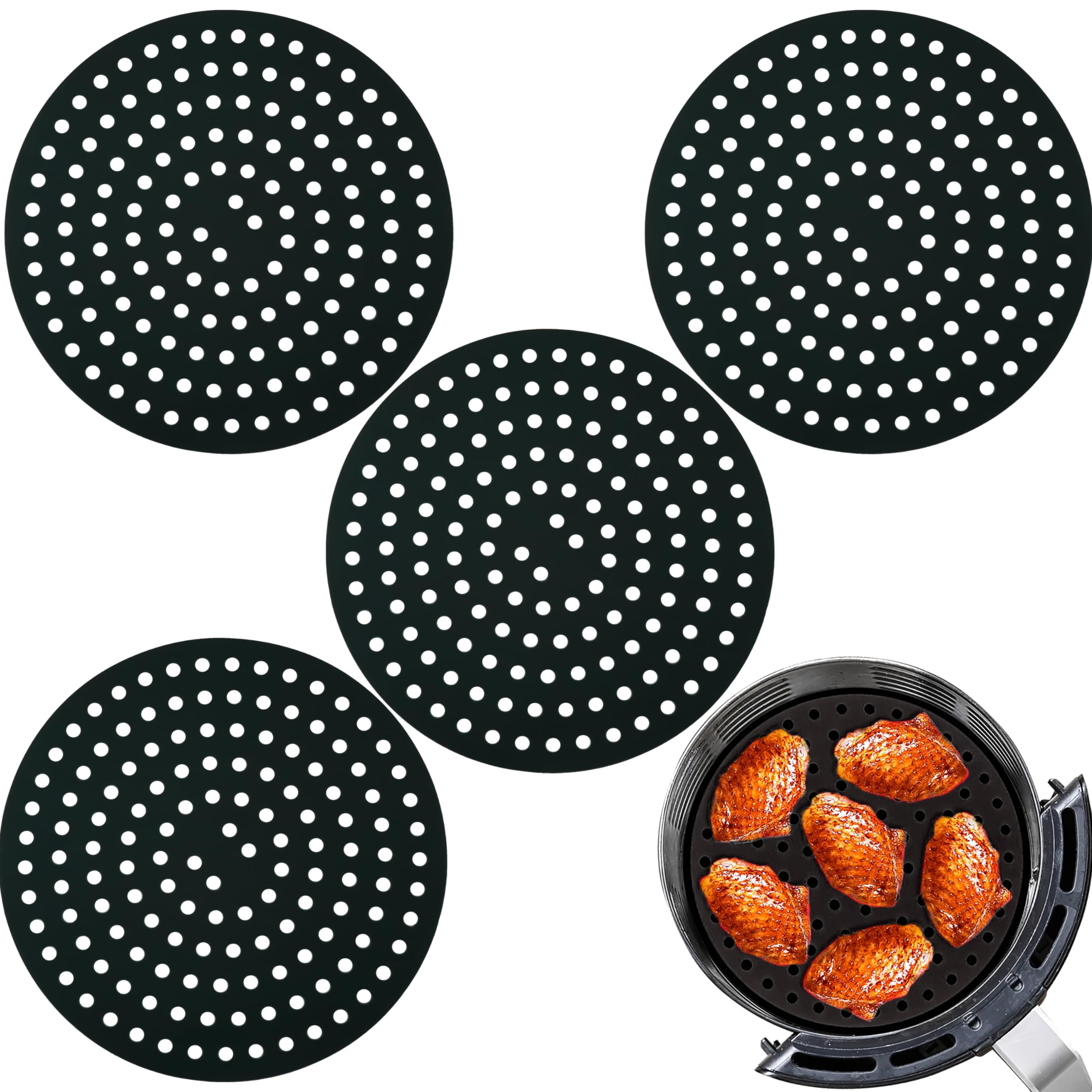 20cm Round Silicone Air Fryer Liner - 4 Pack Non-Stick, Reusable Perforated Mats, Food-Grade Silicone, Dishwasher Safe, Easy Clean Cooking Accessories โ image 1