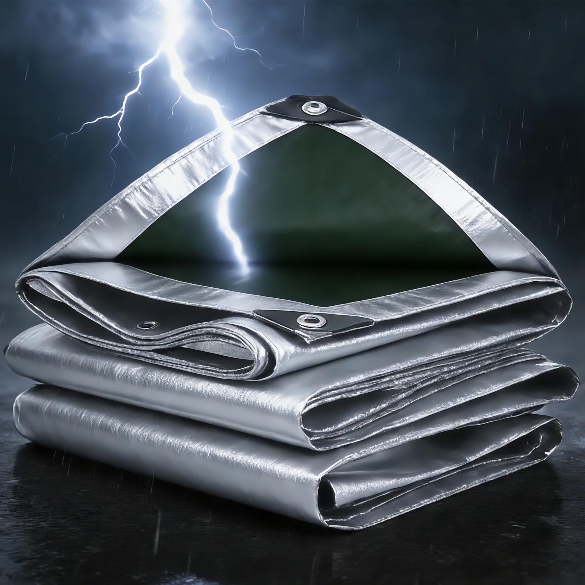 Bâche de Protection Haute Qualité 200g/m² PE 3.5x3.5m Bâche d'extérieur imperméable avec Oeillets Tarpaulin étanche, résistant à la déchirure - Couverture extérieure pour travaux argenté Vert