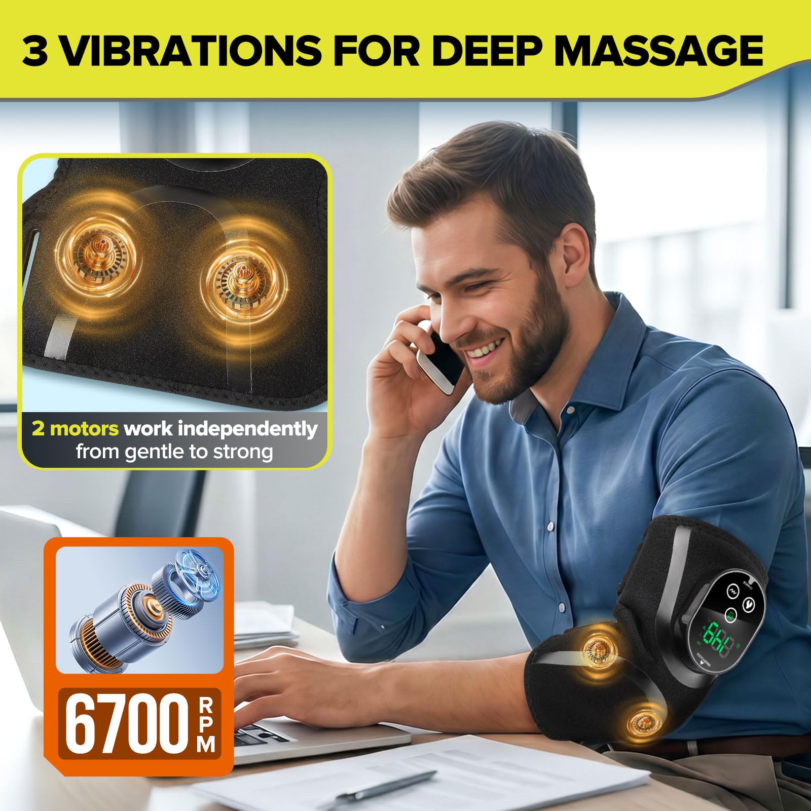 Coudière chauffante avec massage par vibration, 5 niveaux de chaleur et 3 modes de vibration, coussin chauffant électrique pour coude de tennis et de golfeur, tendinite, arthrite, soulagement des