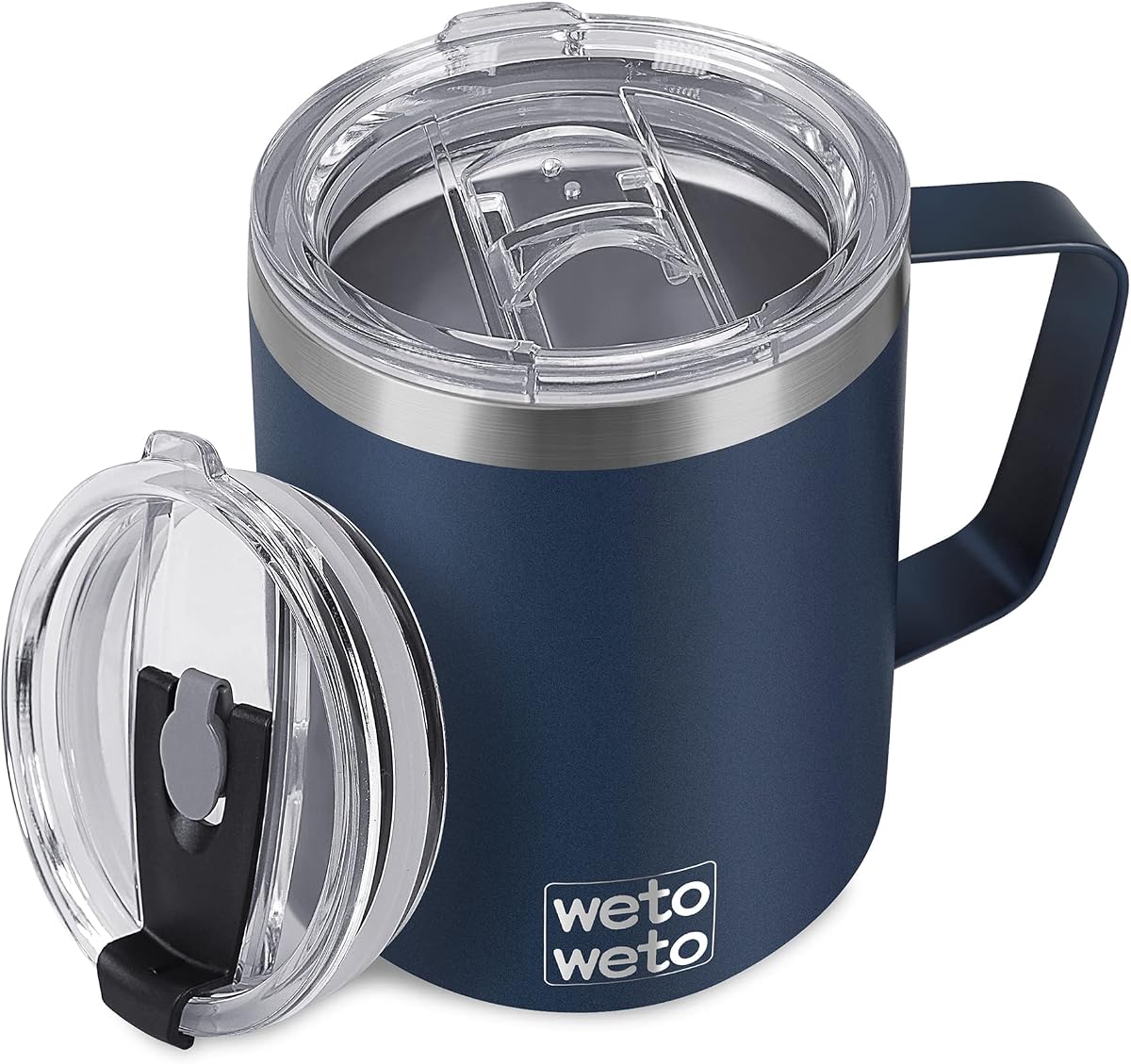 14 oz Coffee Mug, Vacuum Insulated Camping Mug with Lid, Double Wall Stainless Steel Travel Tumbler Cup, Thermal Coffee Mug, Powder Coated Navy Blue
